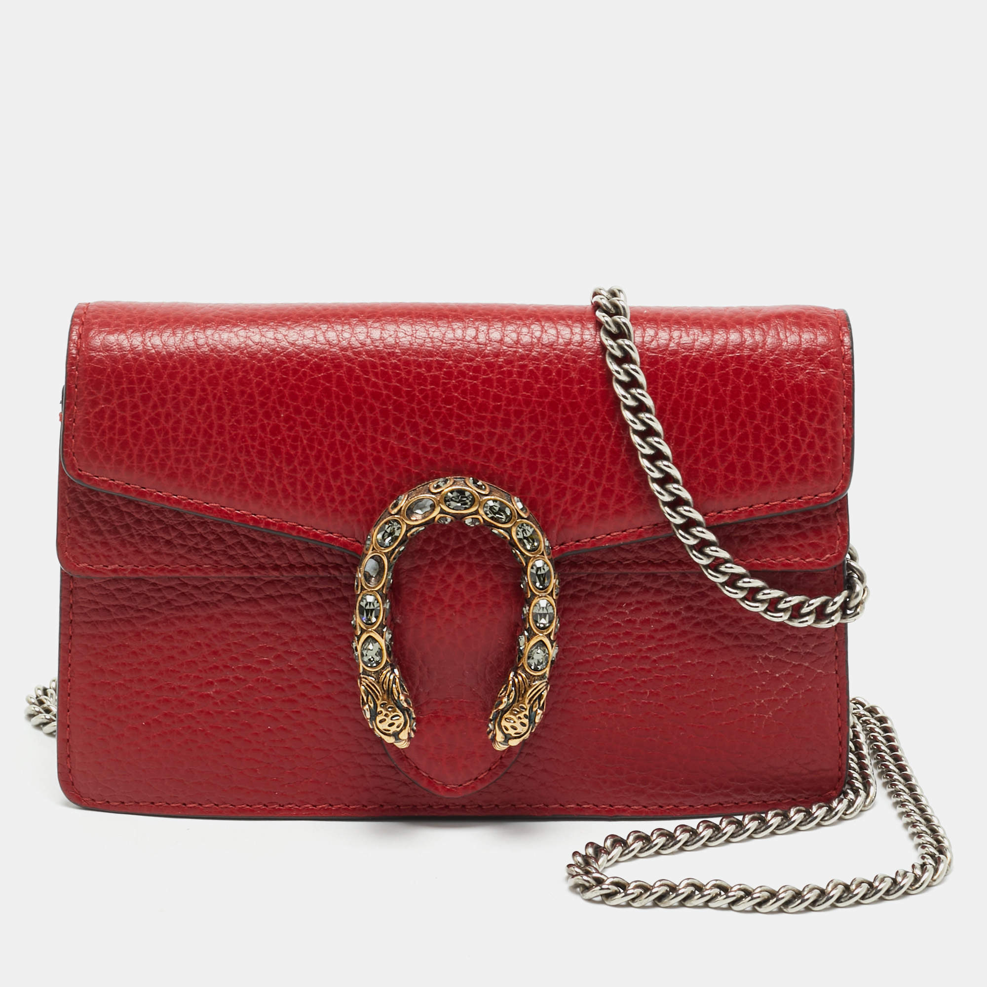 Pre Owned Gucci Red Leather Mini Dionysus Chain Bag