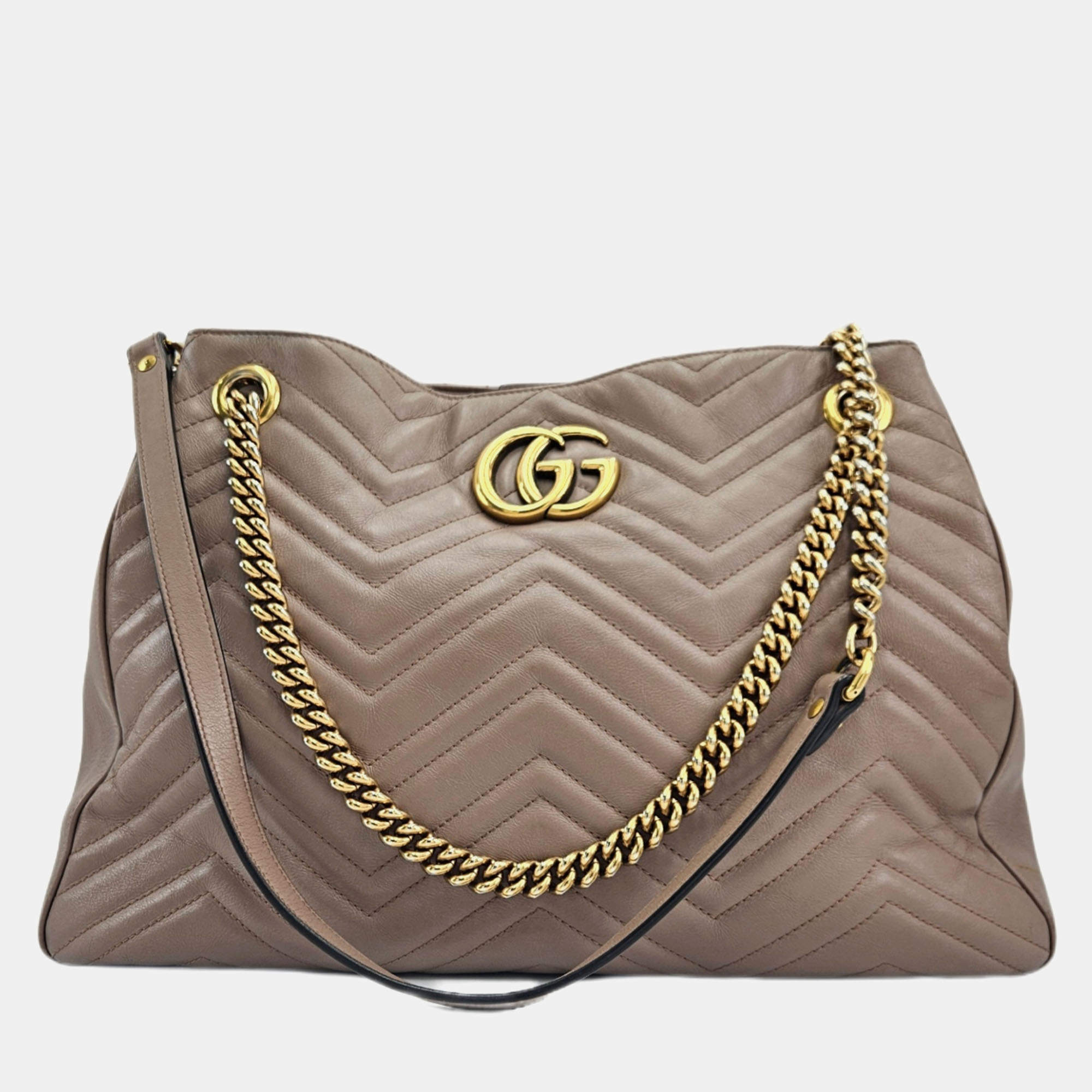 Pre Owned Gucci Matelasse Leather Medium GG Marmont Chain Tote