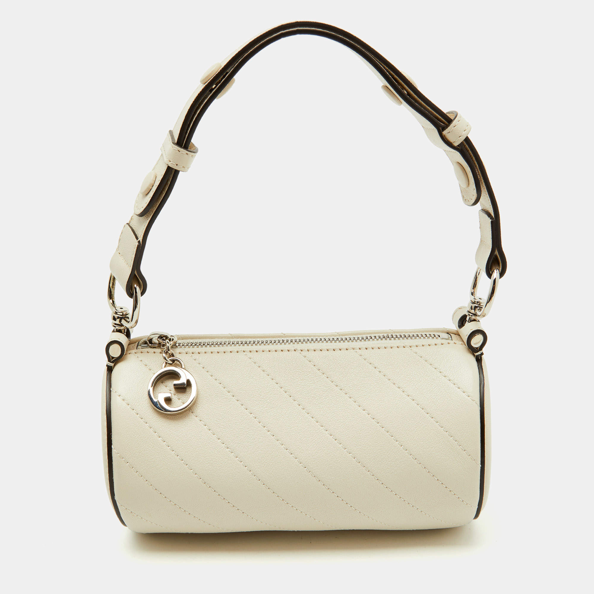 Pre Owned Gucci White Diagonal Quilted Leather Mini Blondie Bag