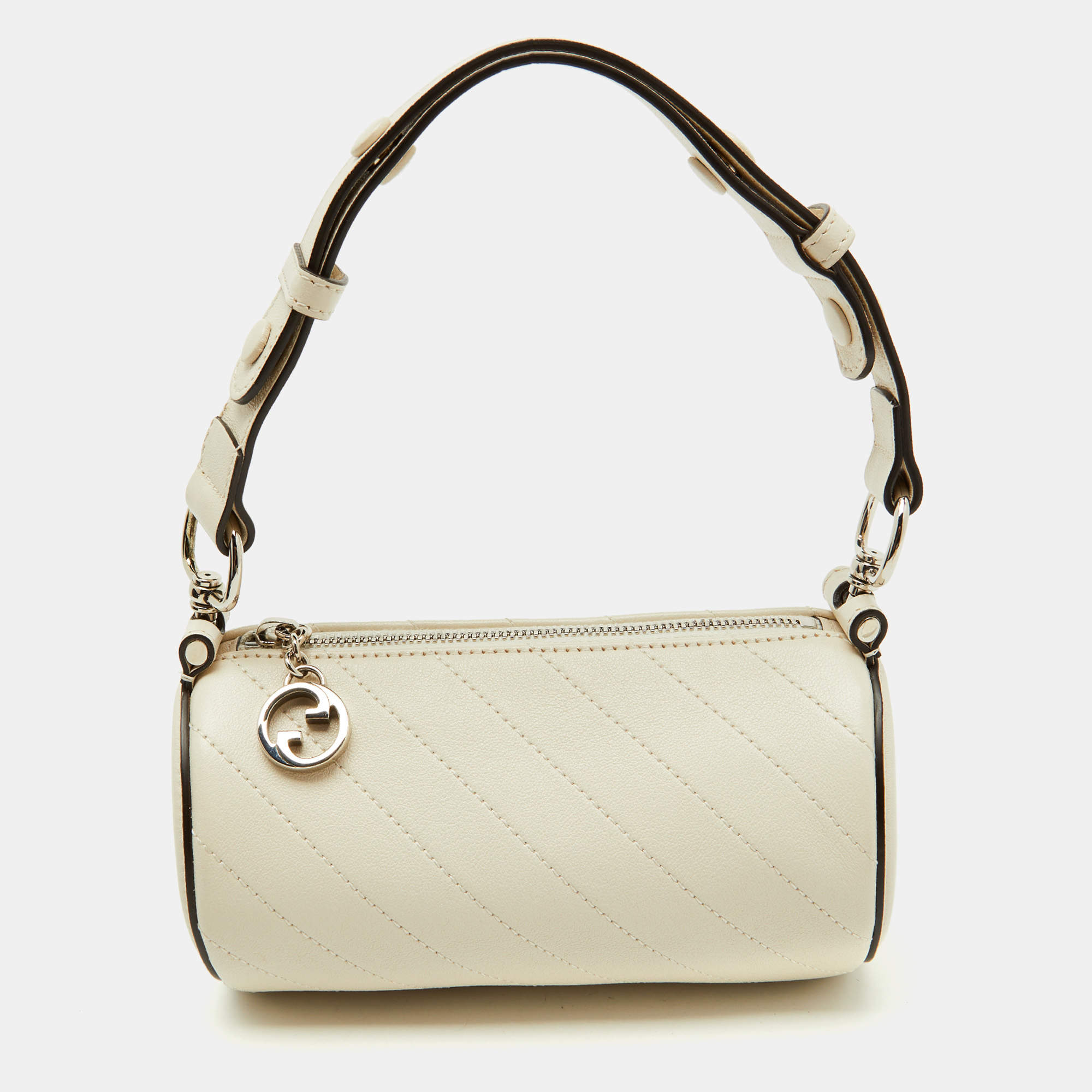 Pre Owned Gucci White Diagonal Quilted Leather Mini Blondie Bag