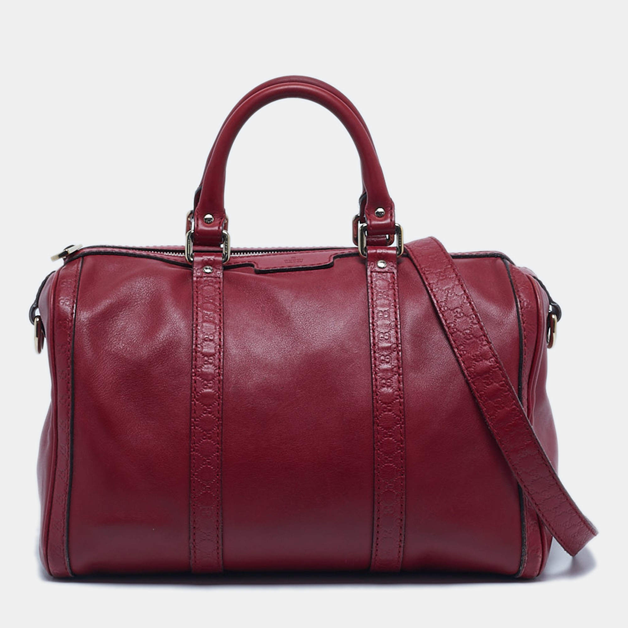 Pre Owned Gucci Red Leather Medium Boston Bag