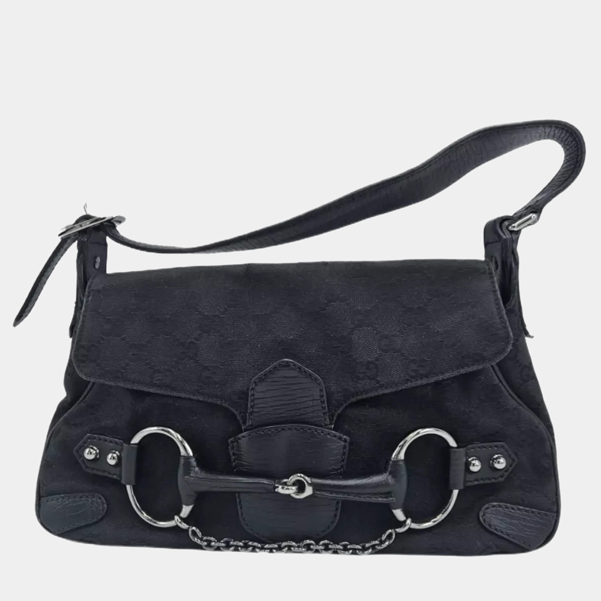 Pre Owned Gucci Horsebit Small GG Canvas Shoulder Bag