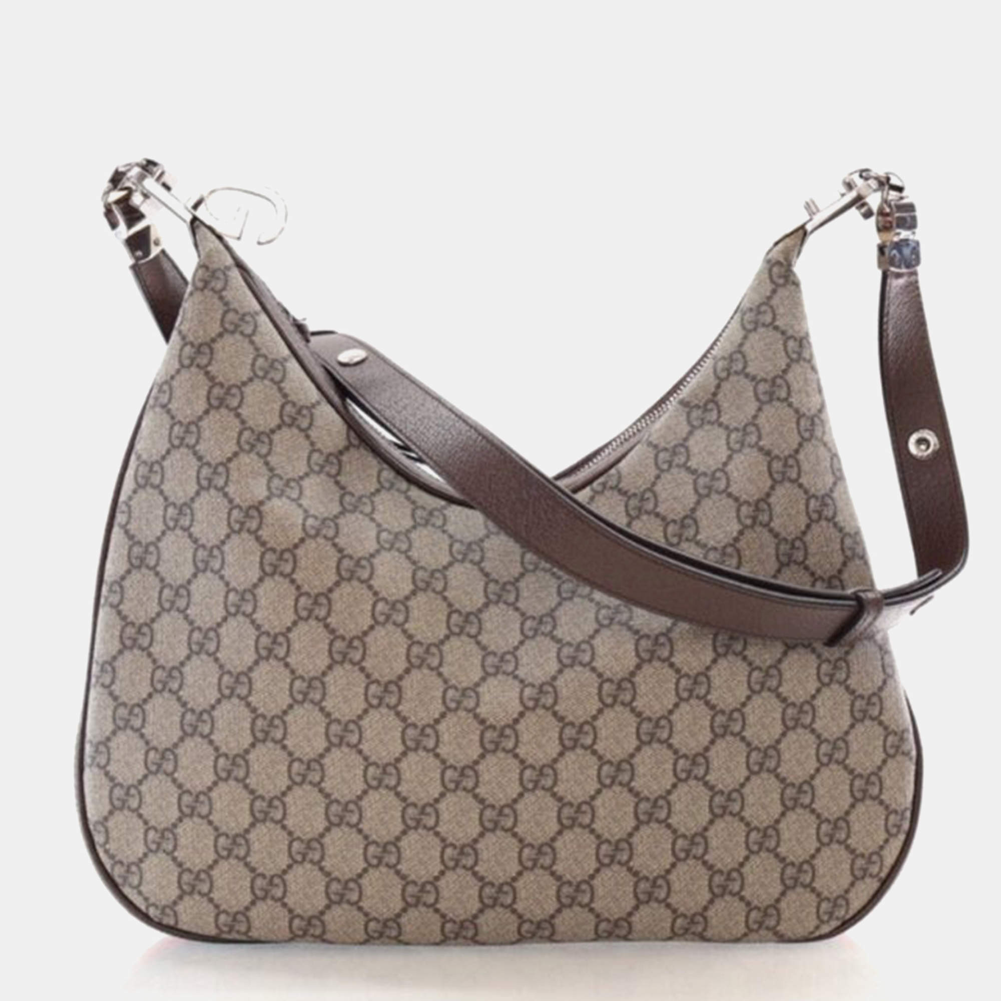 Pre Owned Gucci Attache Medium Brown GG Supreme Canvas Shoulder Bag