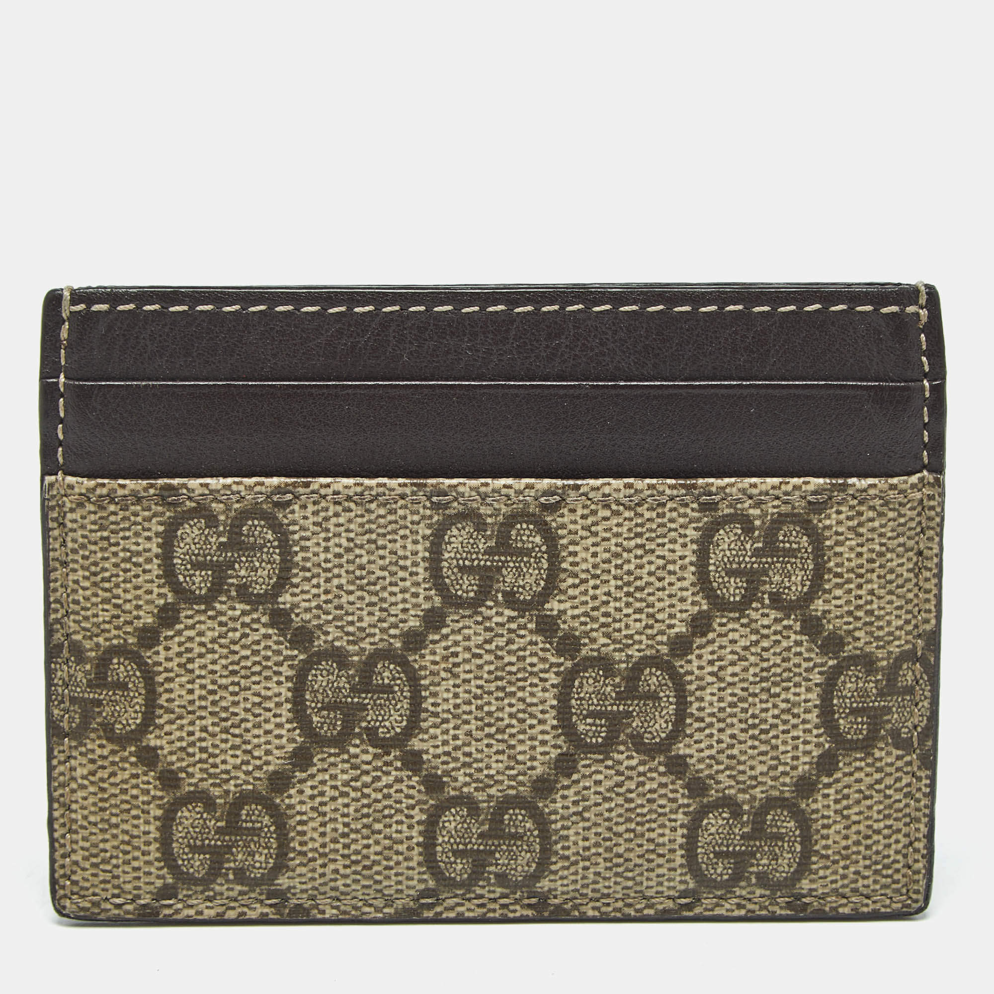 مملوكة مسبقًا Gucci Brown/Beige GG Supreme Canvas and Leather Card Holder