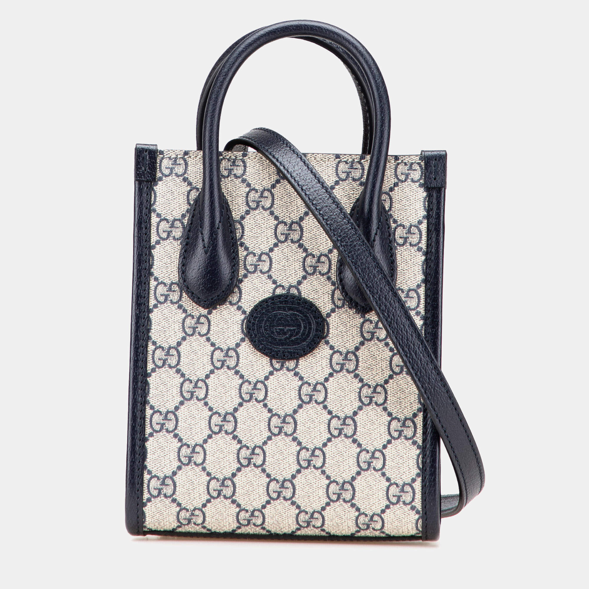 Pre Owned Gucci Beige Brown Mini GG Supreme Interlocking G Satchel