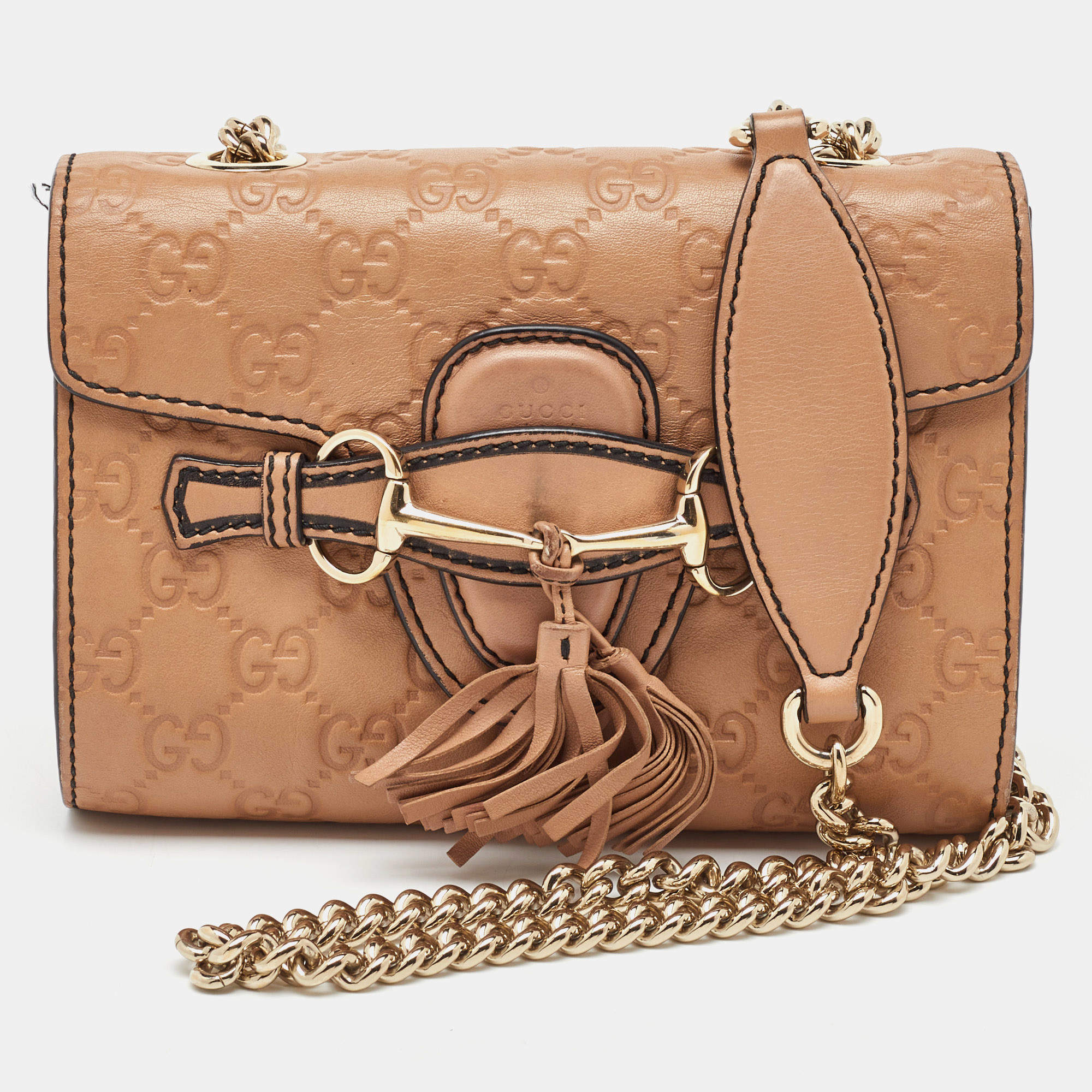 Pre Owned Gucci Light Brown Guccissima Leather Mini Emily Chain Shoulder Bag