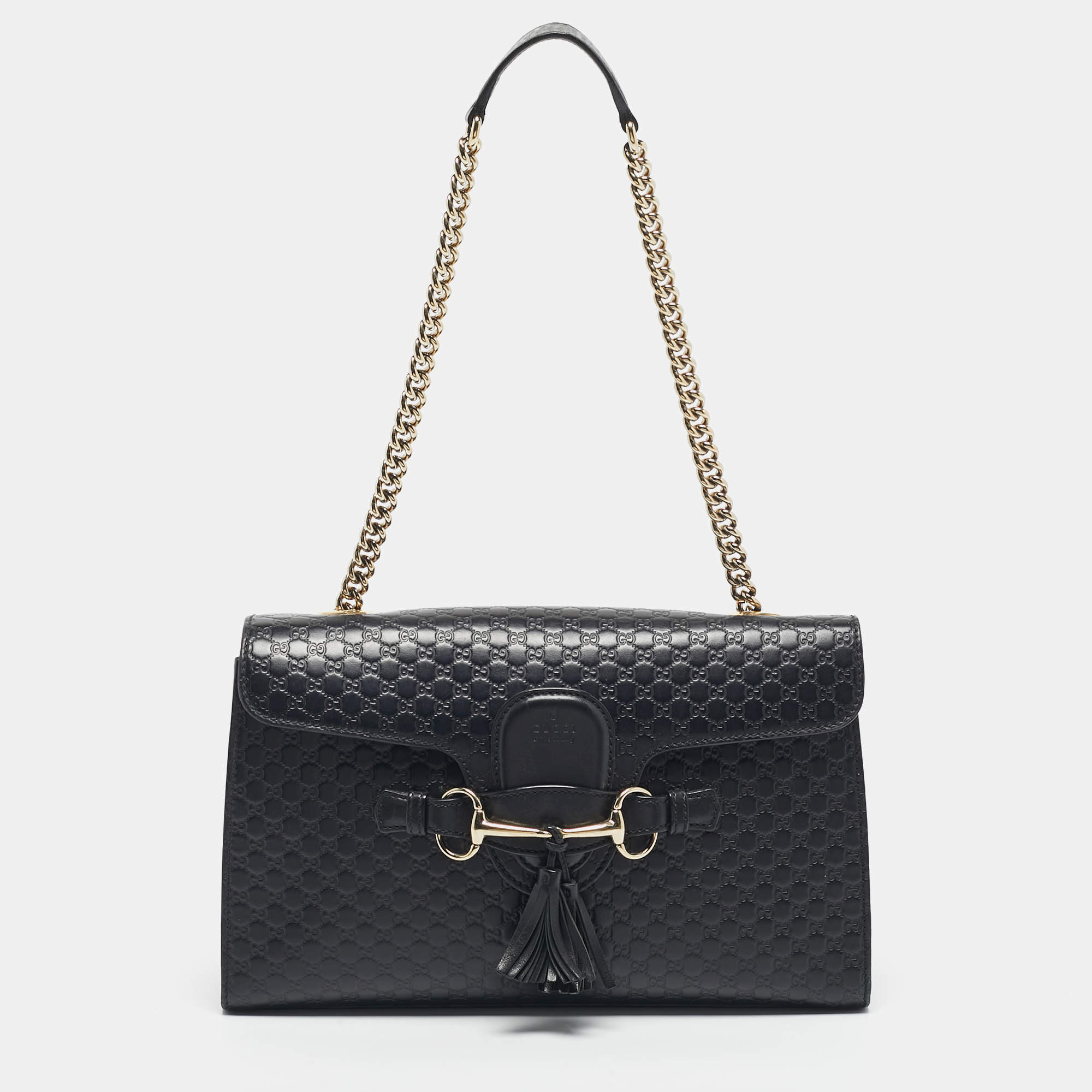 Pre Owned حقيبة كتف غوتشي إميلي سلسلة جلد مايكروغوتشيسيما سوداء متوسطة