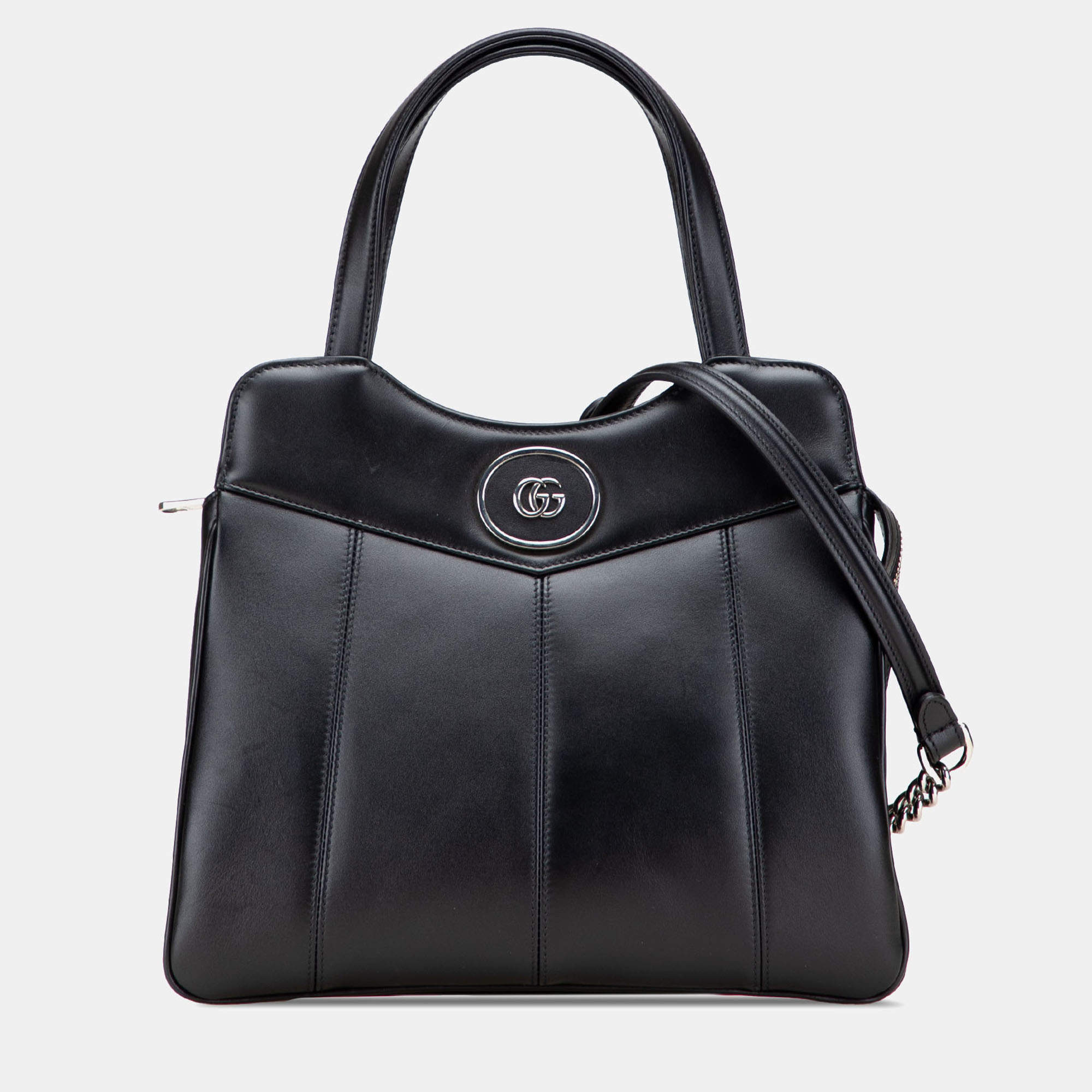 Pre Owned Gucci Black Small Leather Petite GG Tote