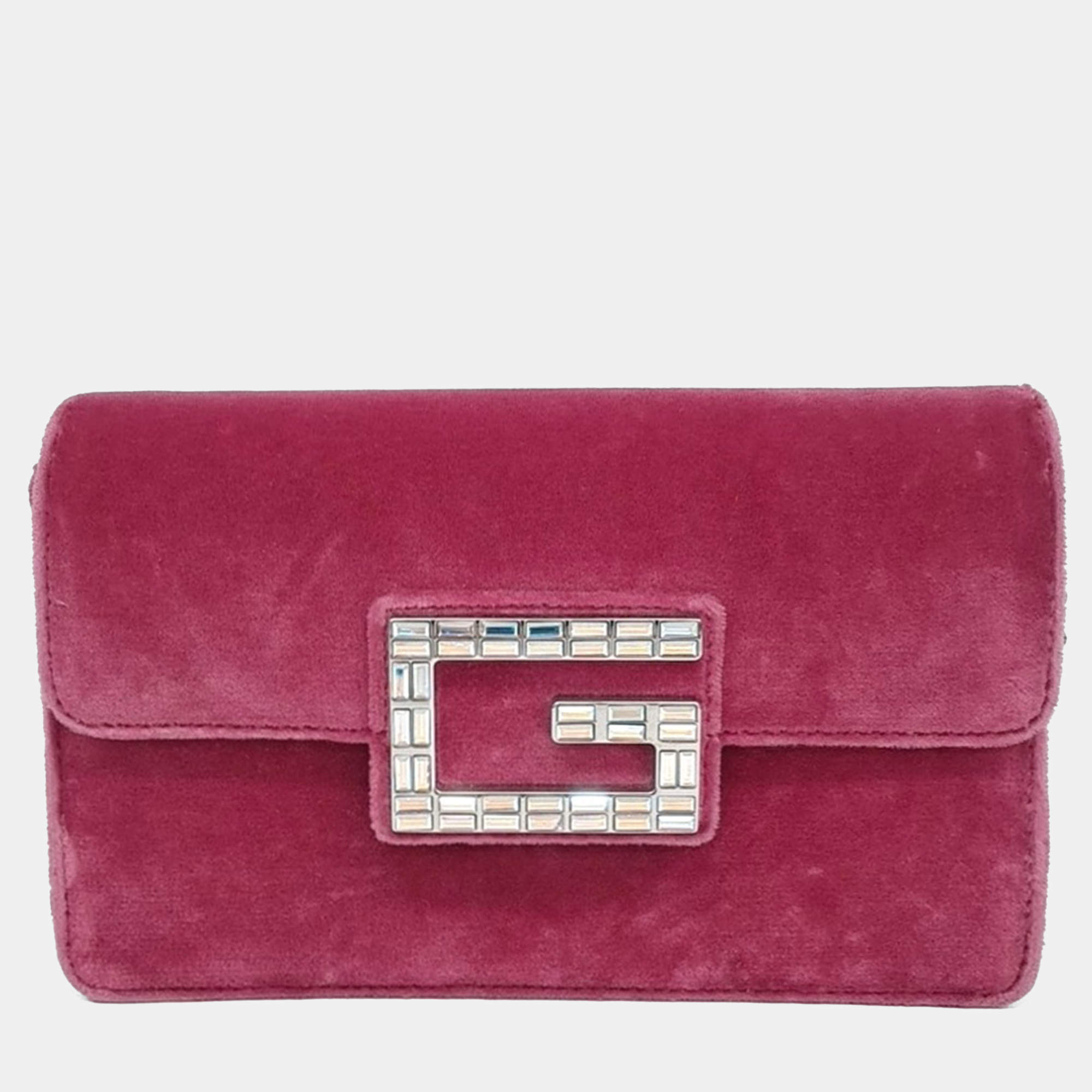 Pre Owned Gucci Purple Velvet Crossbody Bag