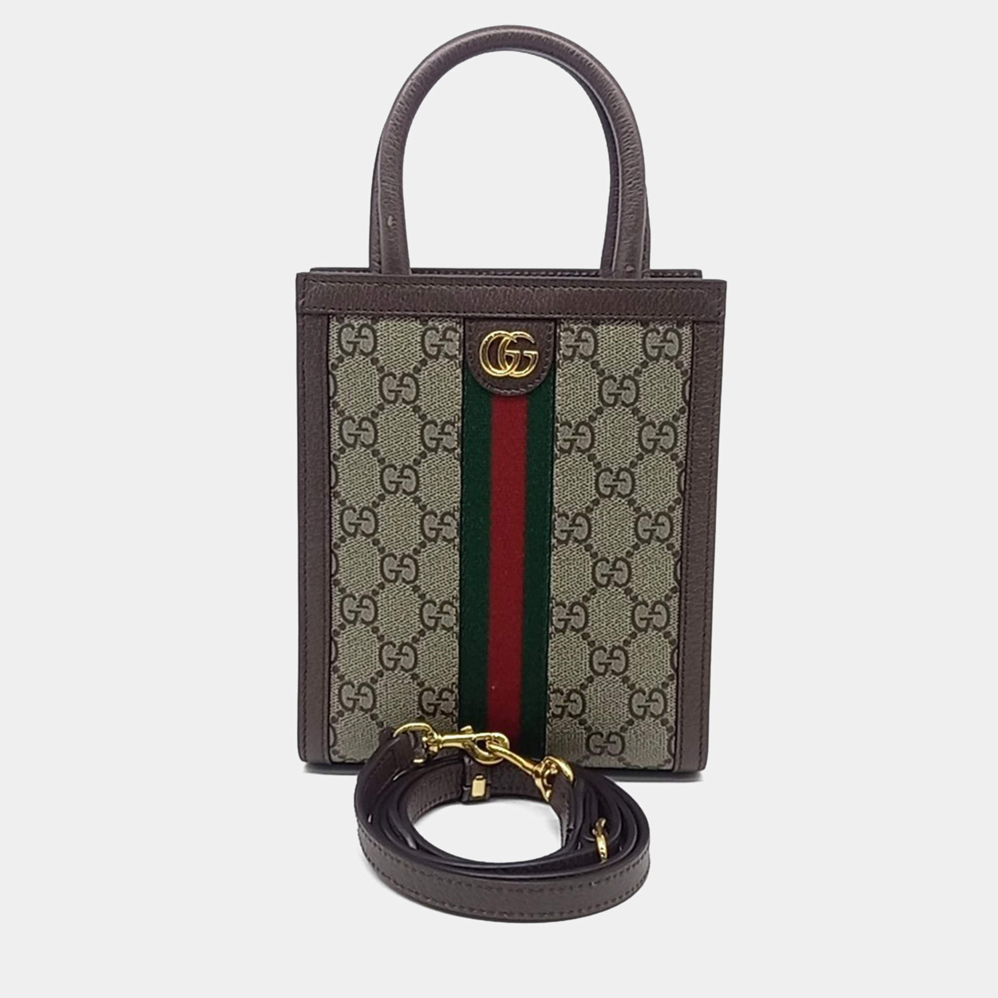 Pre Owned Gucci Beige Canvas Ophidia Mini Crossbody Bag