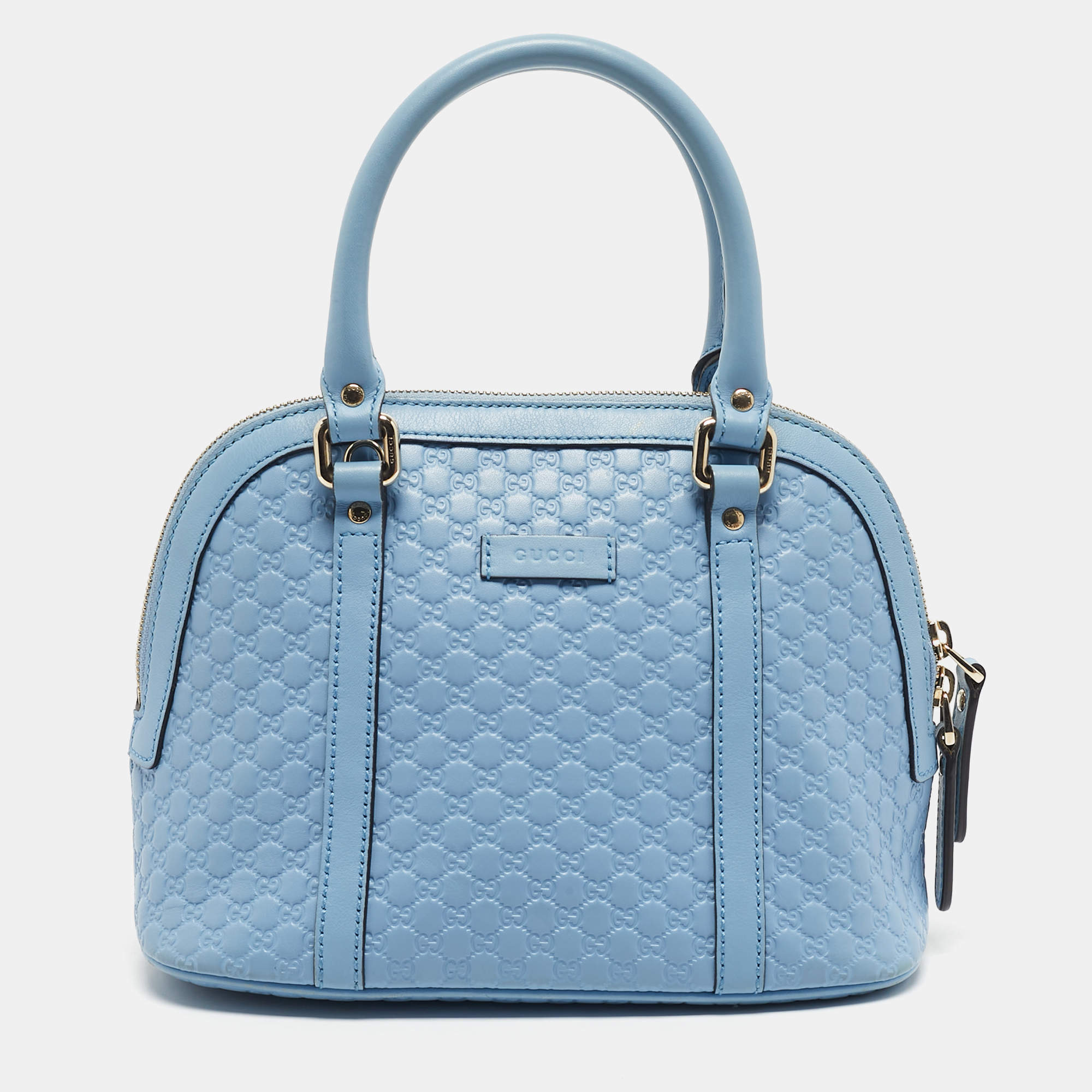 Pre Owned Gucci Light Blue Microguccissima Leather Mini Nice Dome Bag
