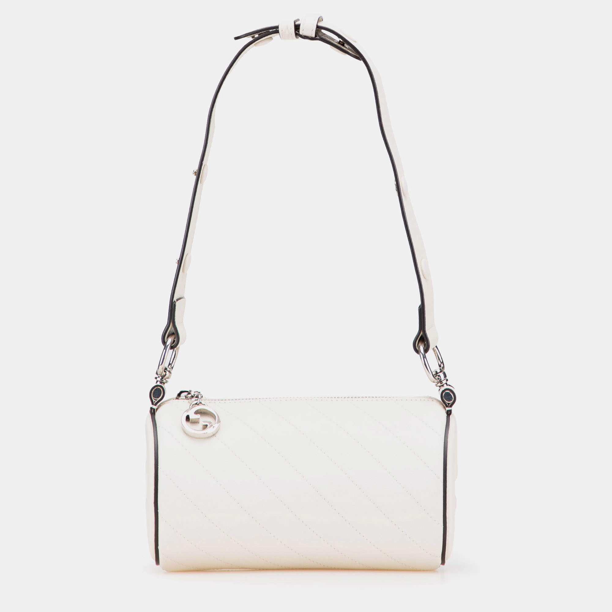 Pre Owned Gucci White Mini Leather Blondie Barrel Shoulder Bag