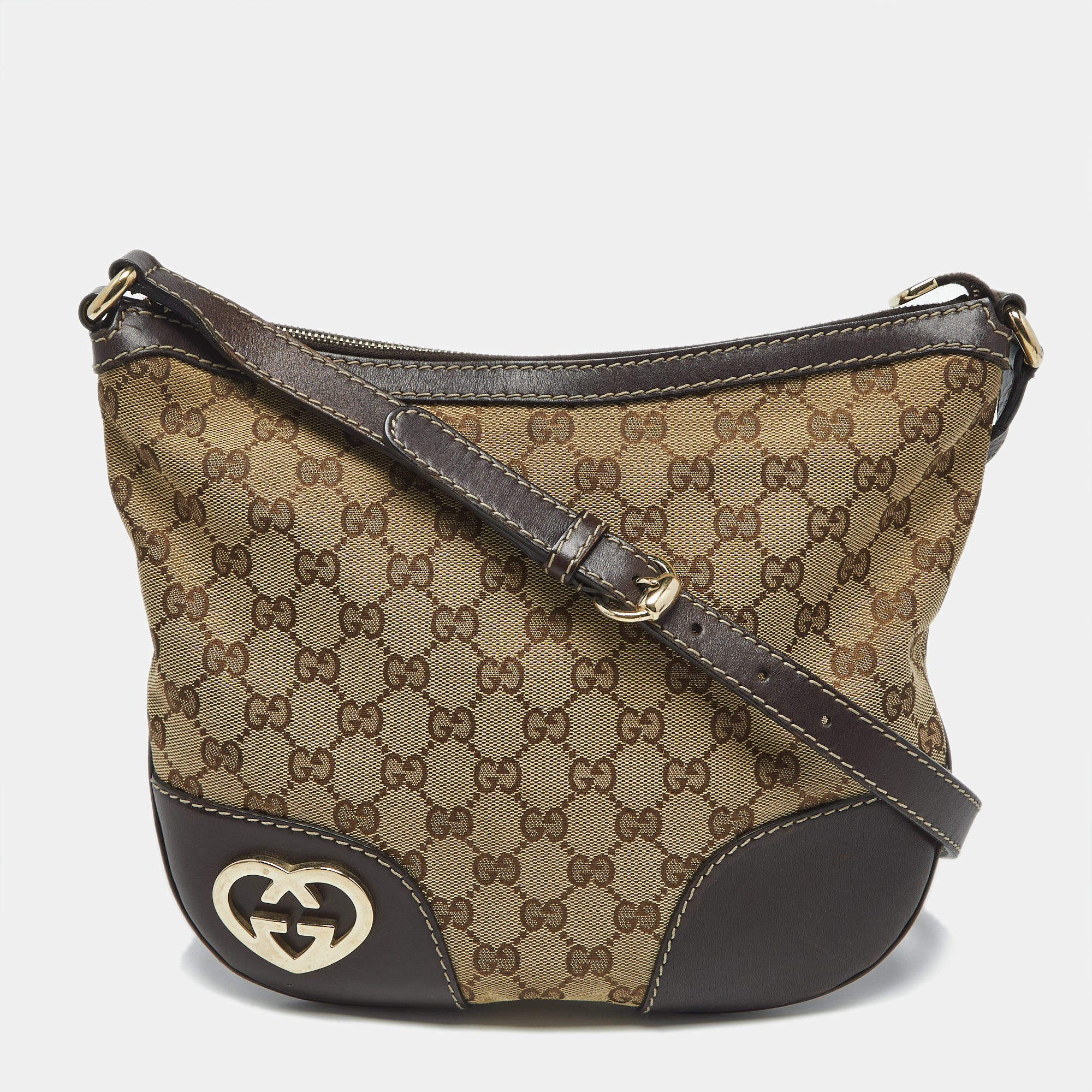 مملوكة مسبقًا Gucci Beige/Brown GG Canvas and Leather Lovely Heart Crossbody Bag