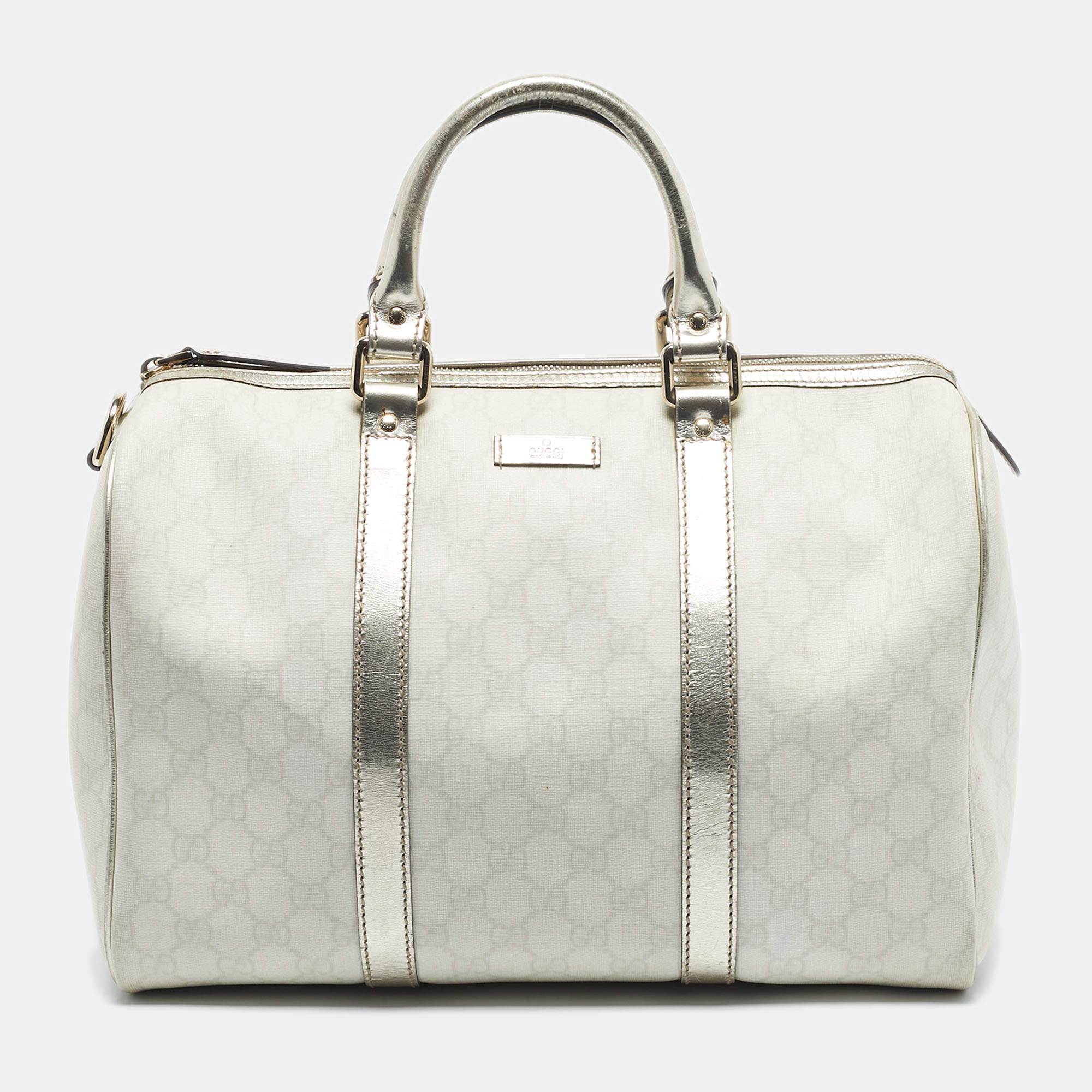 Pre Owned Gucci Gold/Off White GG Supreme Canvas Medium Joy Boston Bag