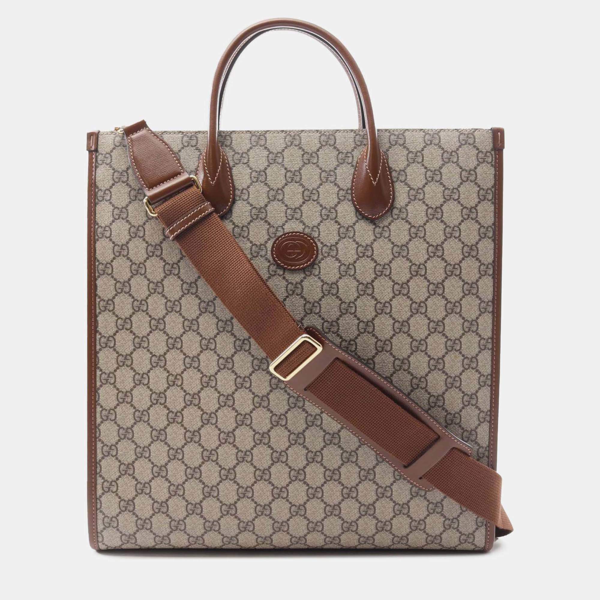 Pre Owned Gucci Brown Medium GG Supreme Interlocking G Tote