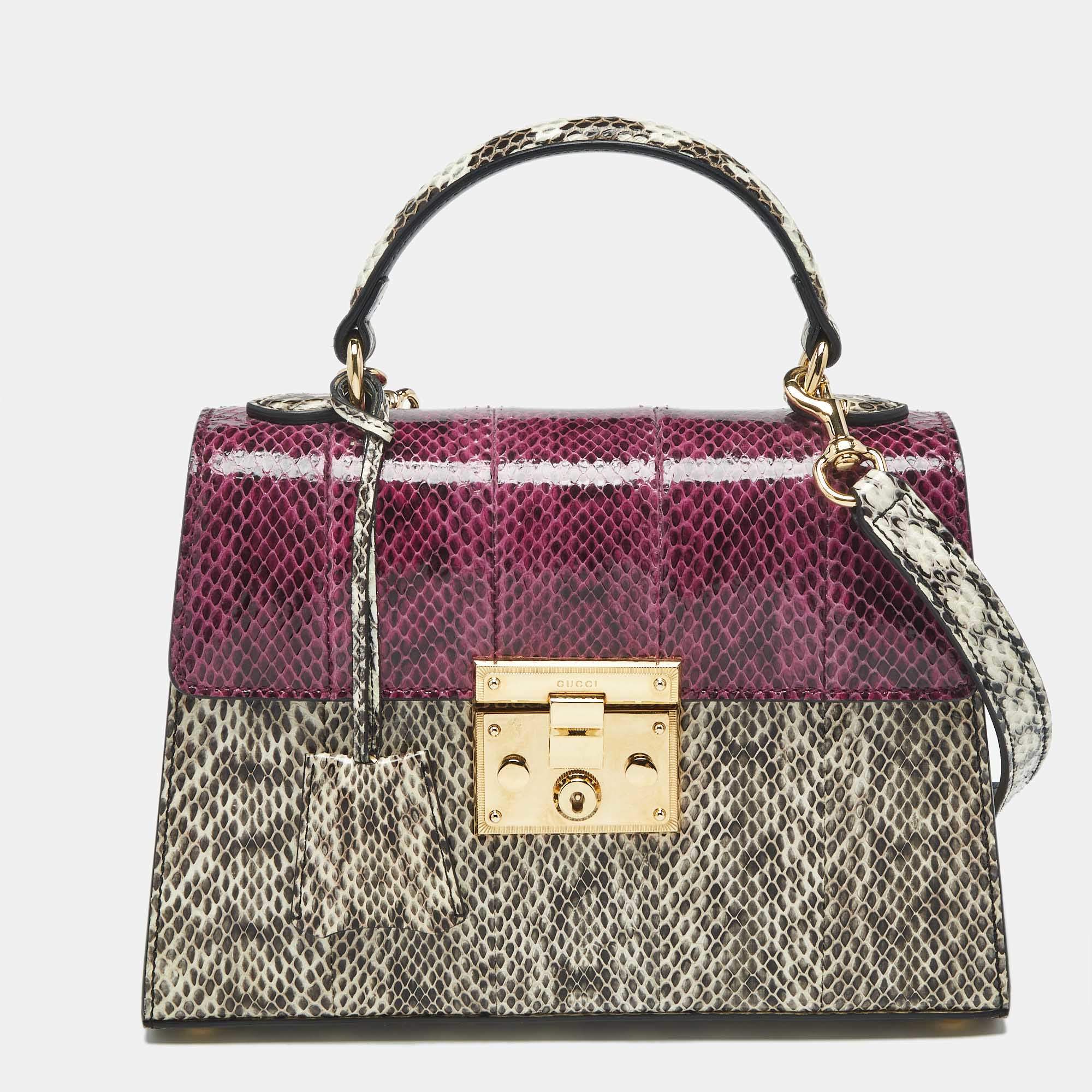 Pre Owned Gucci Beige/Magenta Python Small Padlock Top Handle Bag