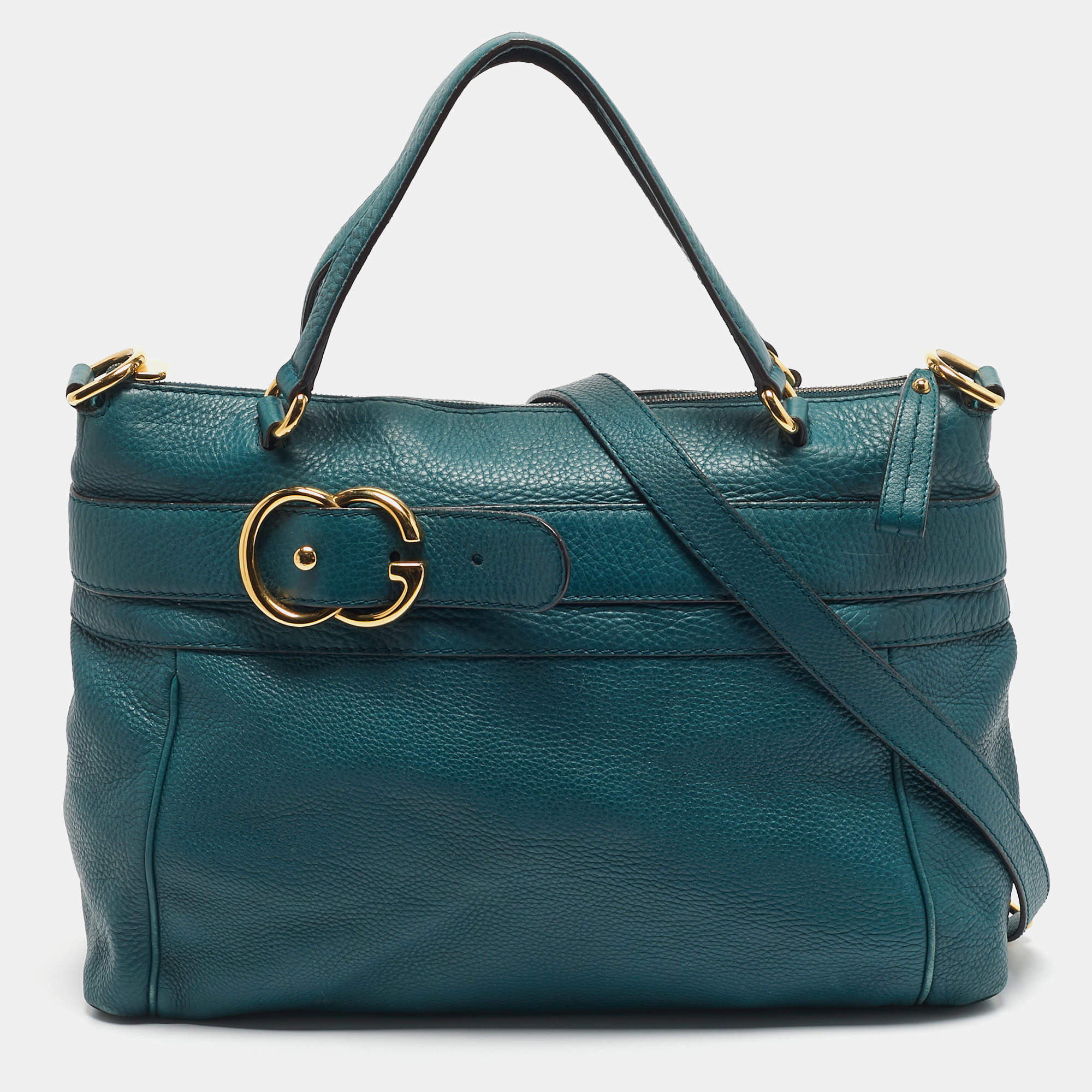 Pre Owned Gucci Dark Green Leather GG Ride Tote