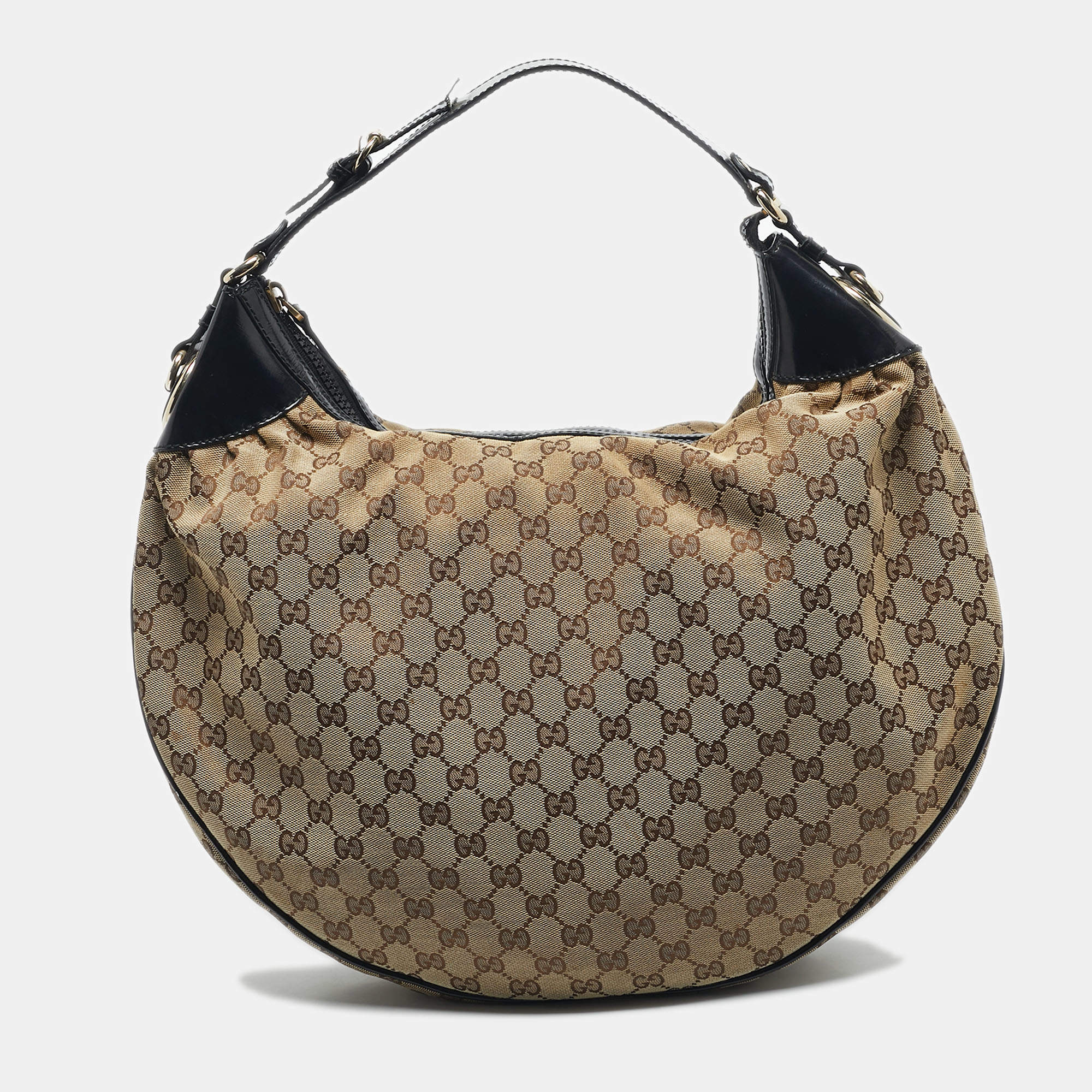 Pre Owned Gucci Black/Beige Canvas Large Full Moon Hobo