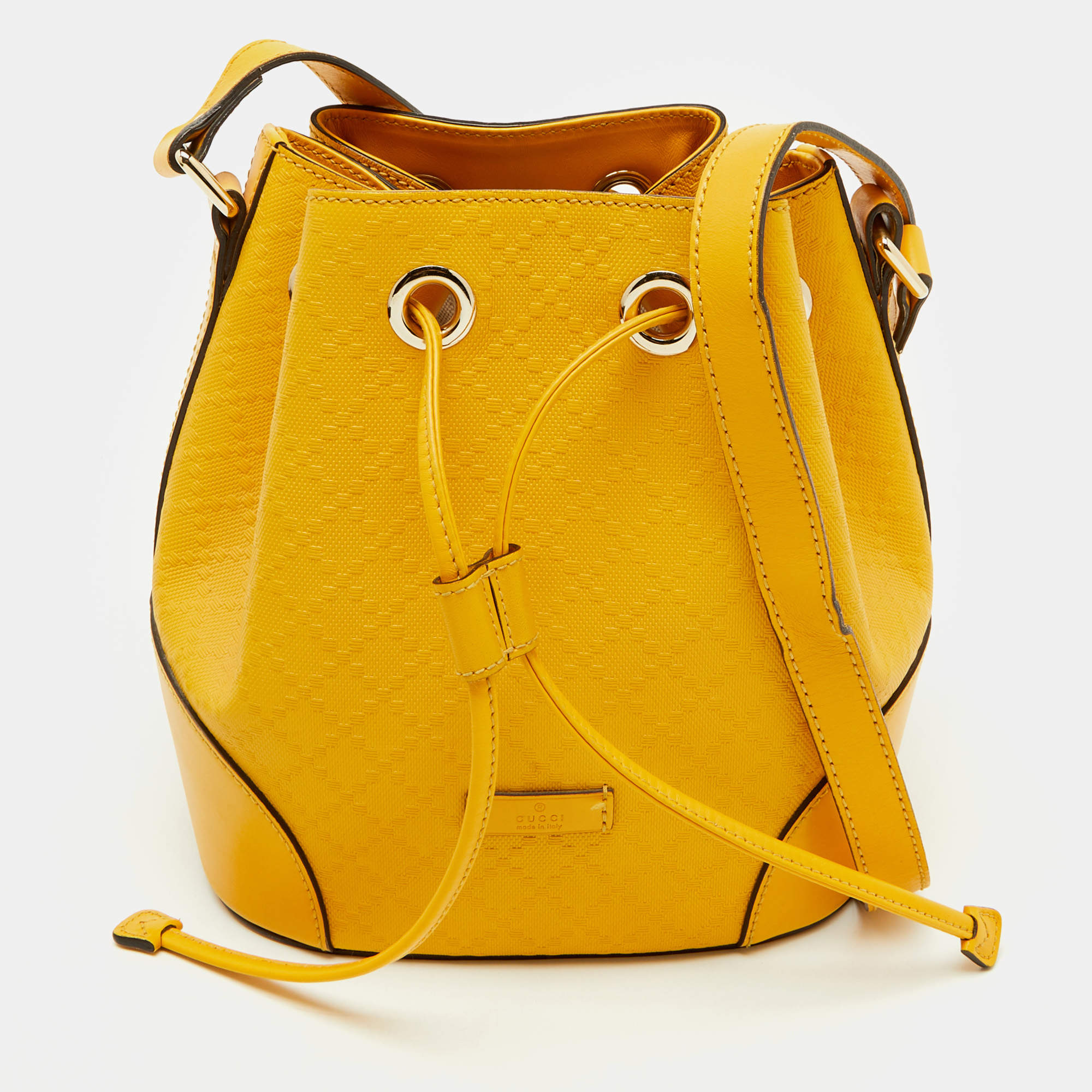 Pre Owned Gucci Yellow Diamante Leather Hilary Bucket Bag