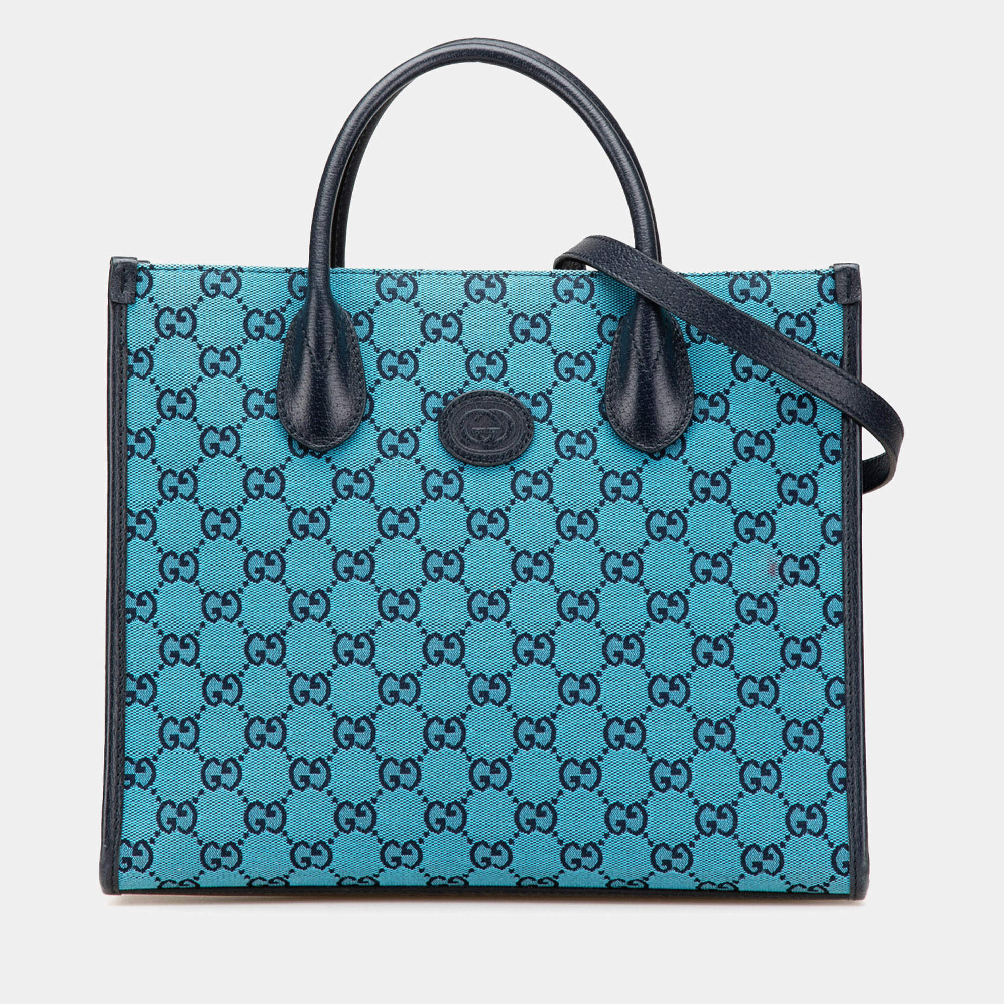 مملوكة مسبقًا حقيبة غوتشي توت جي جي قماش زرقاء صغيرة بتداخل جي