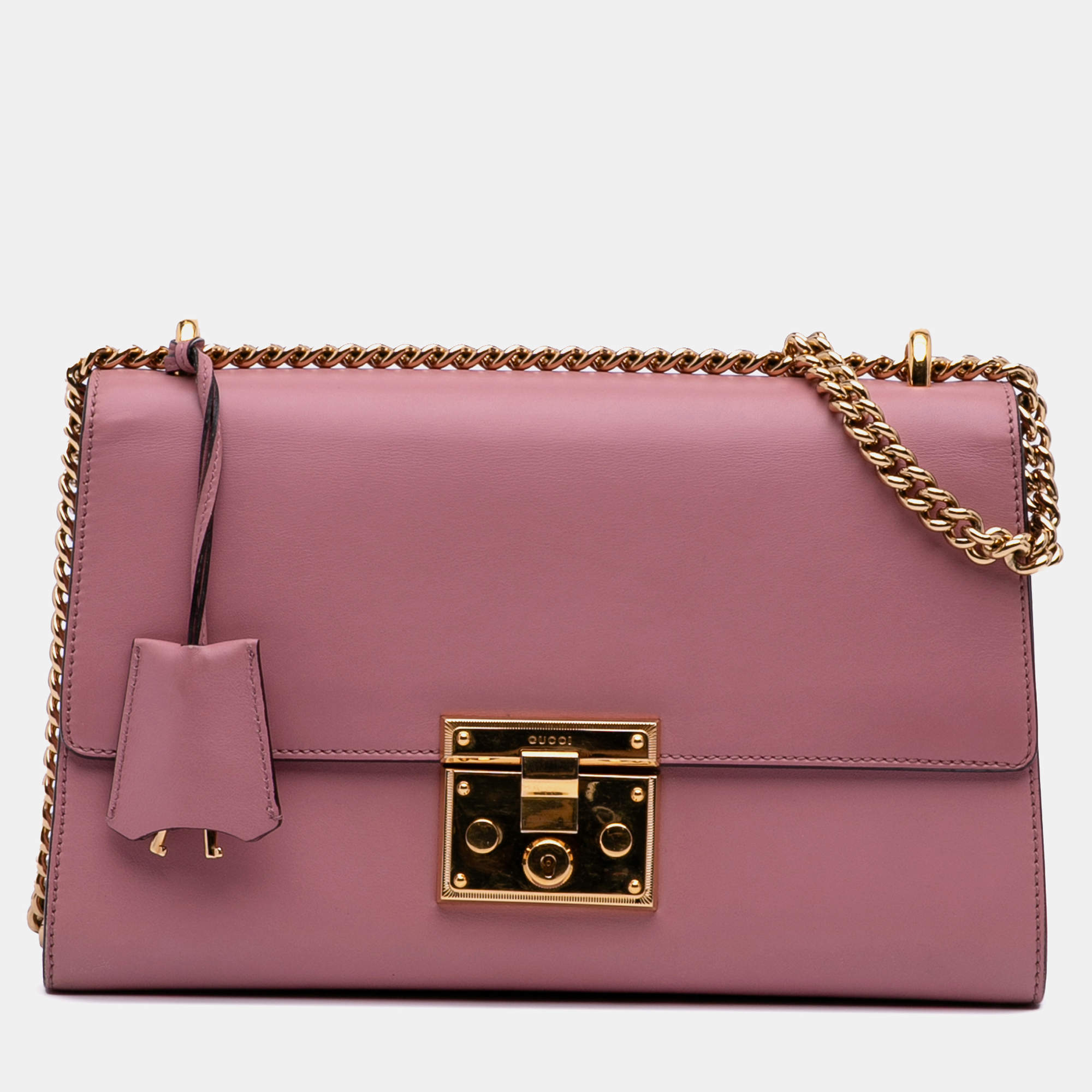 Pre Owned Gucci Pink Medium Leather Padlock Shoulder Bag