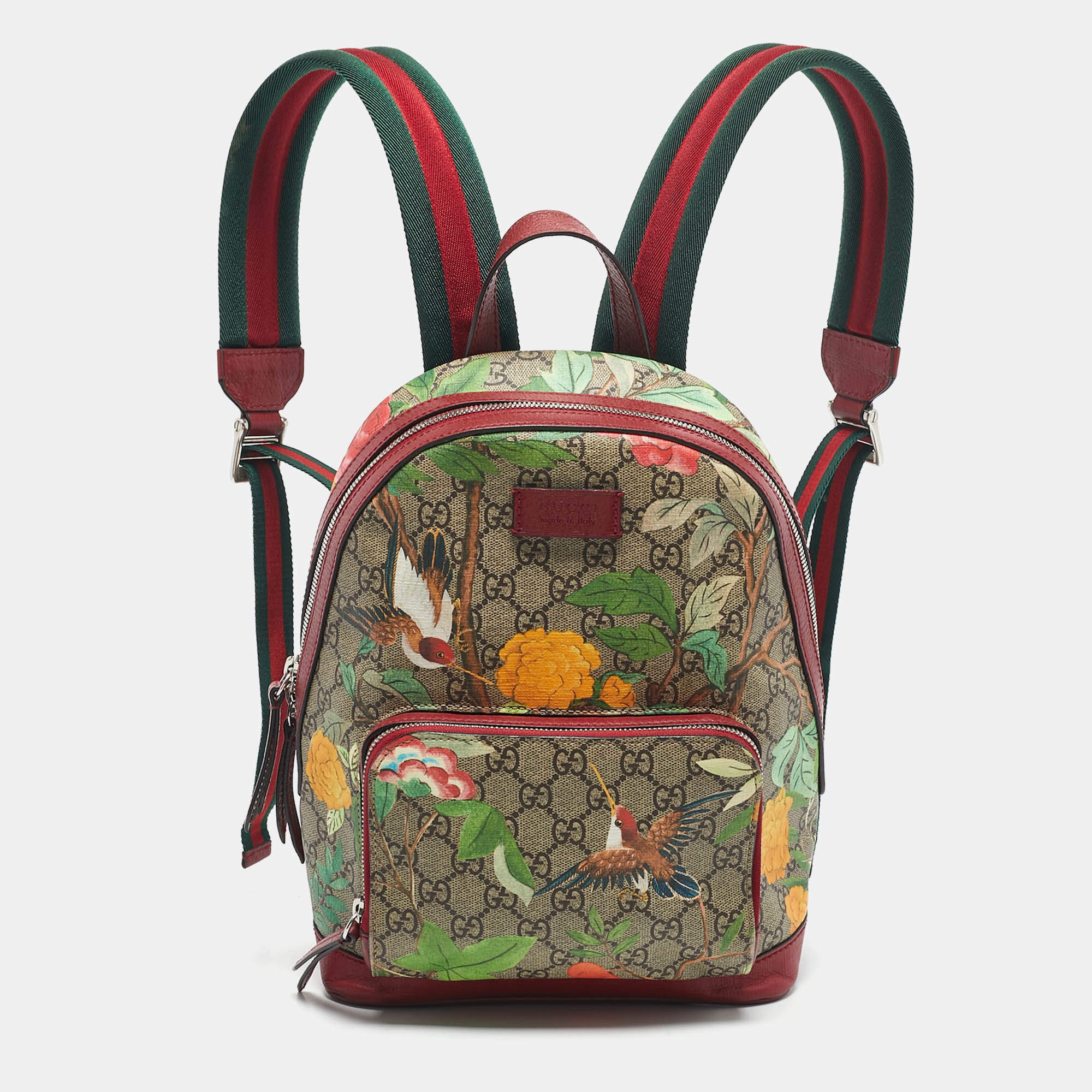 Pre Owned Gucci Red/Multicolor Tian GG Supreme Canvas Backpack