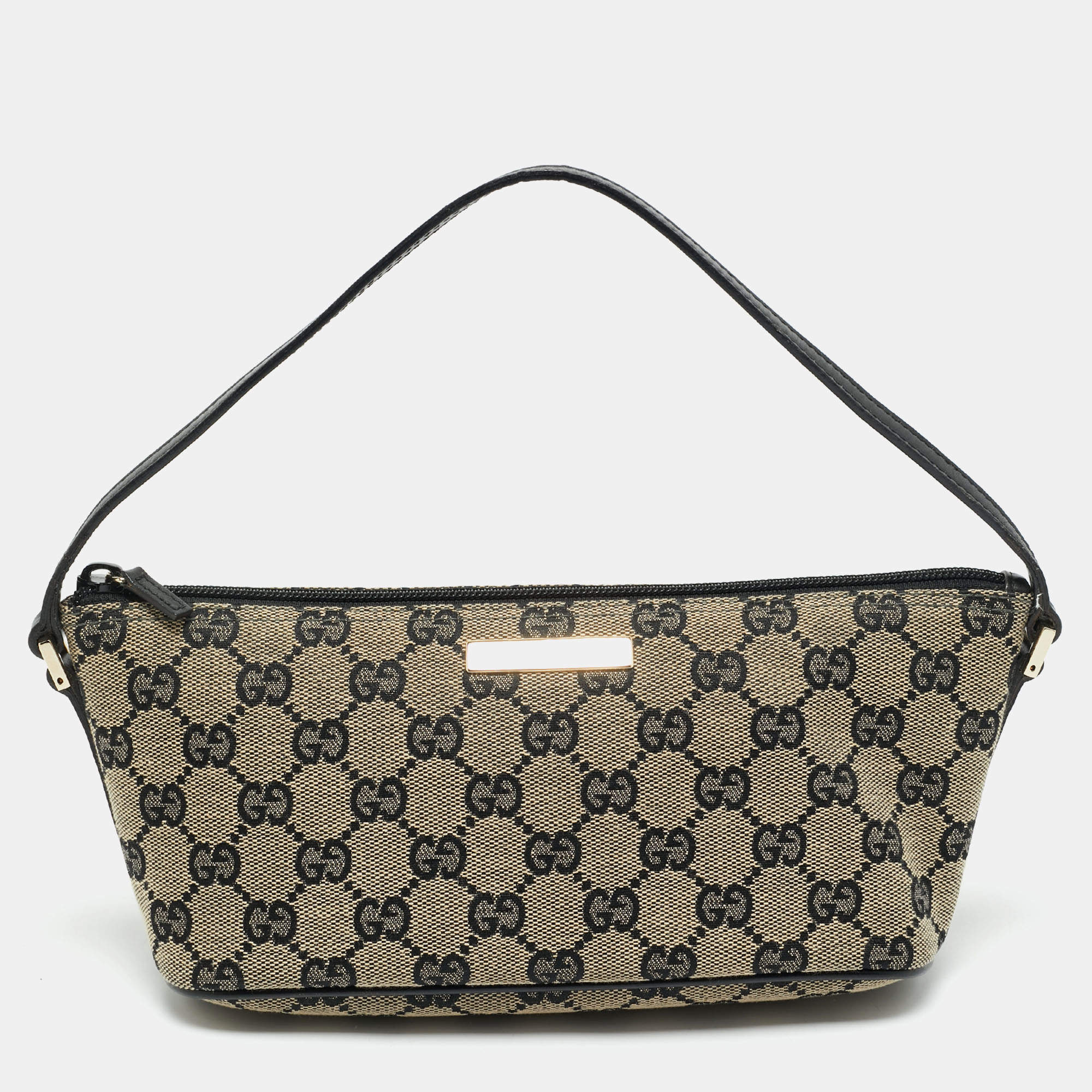 Pre Owned Gucci Beige/Black GG Canvas Boat Pochette Bag