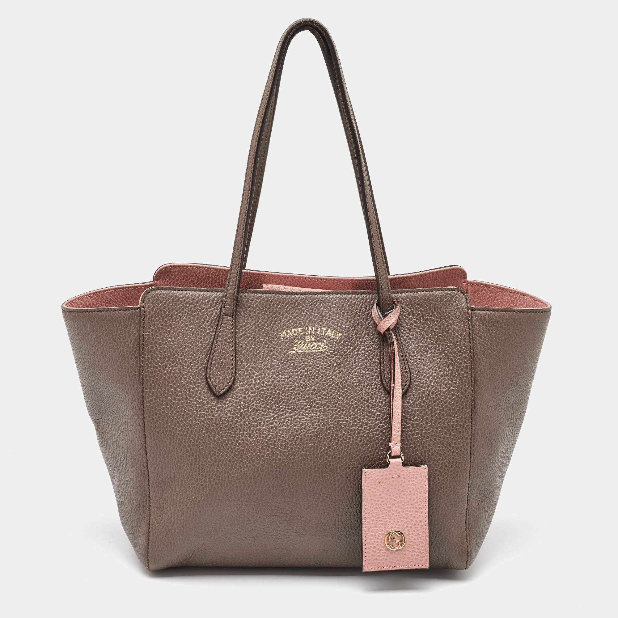 Pre Owned Gucci Grey Leather Small Swing Tote