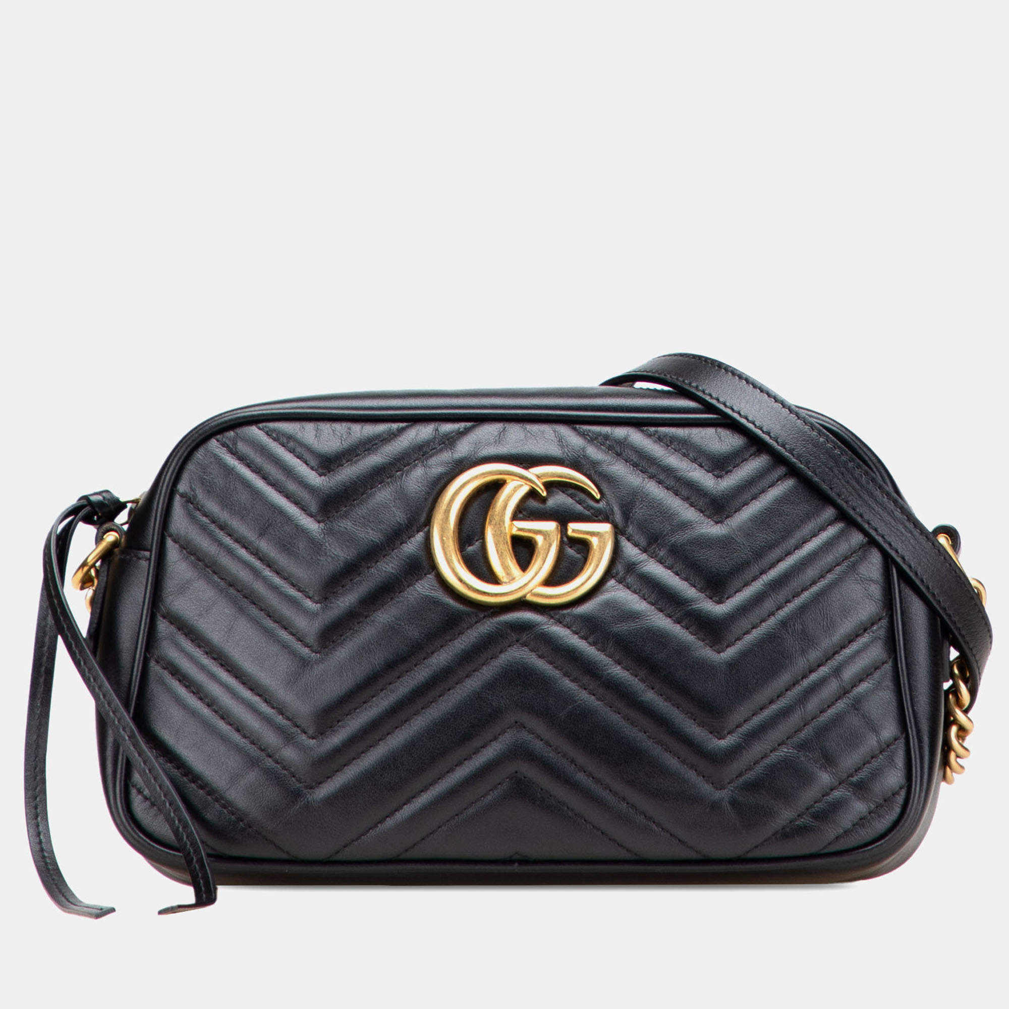 Pre Owned Gucci Black Small GG Marmont Matelasse Leather Crossbody