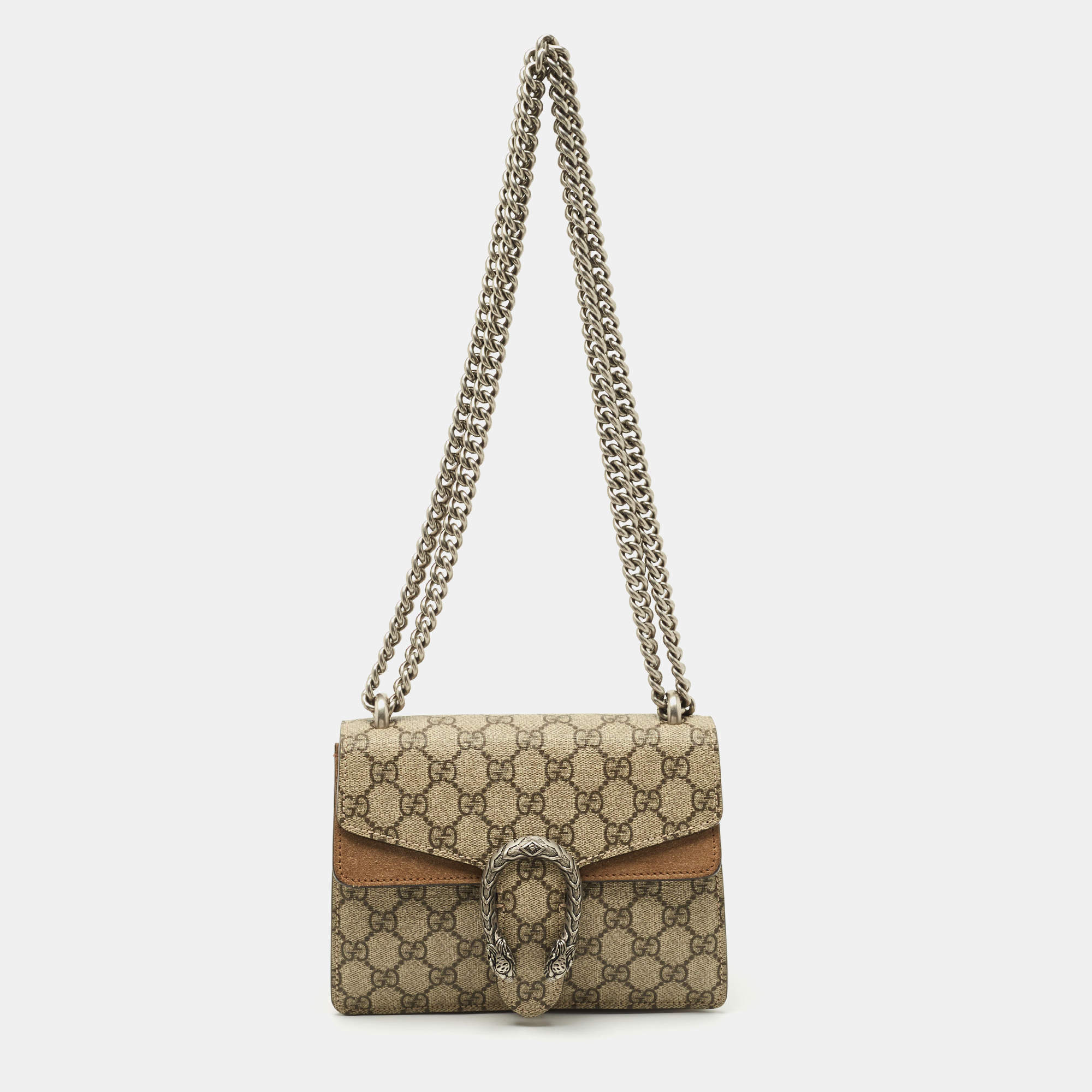 Pre Owned Gucci Beige GG Supreme Canvas and Suede Mini Dionysus Shoulder Bag