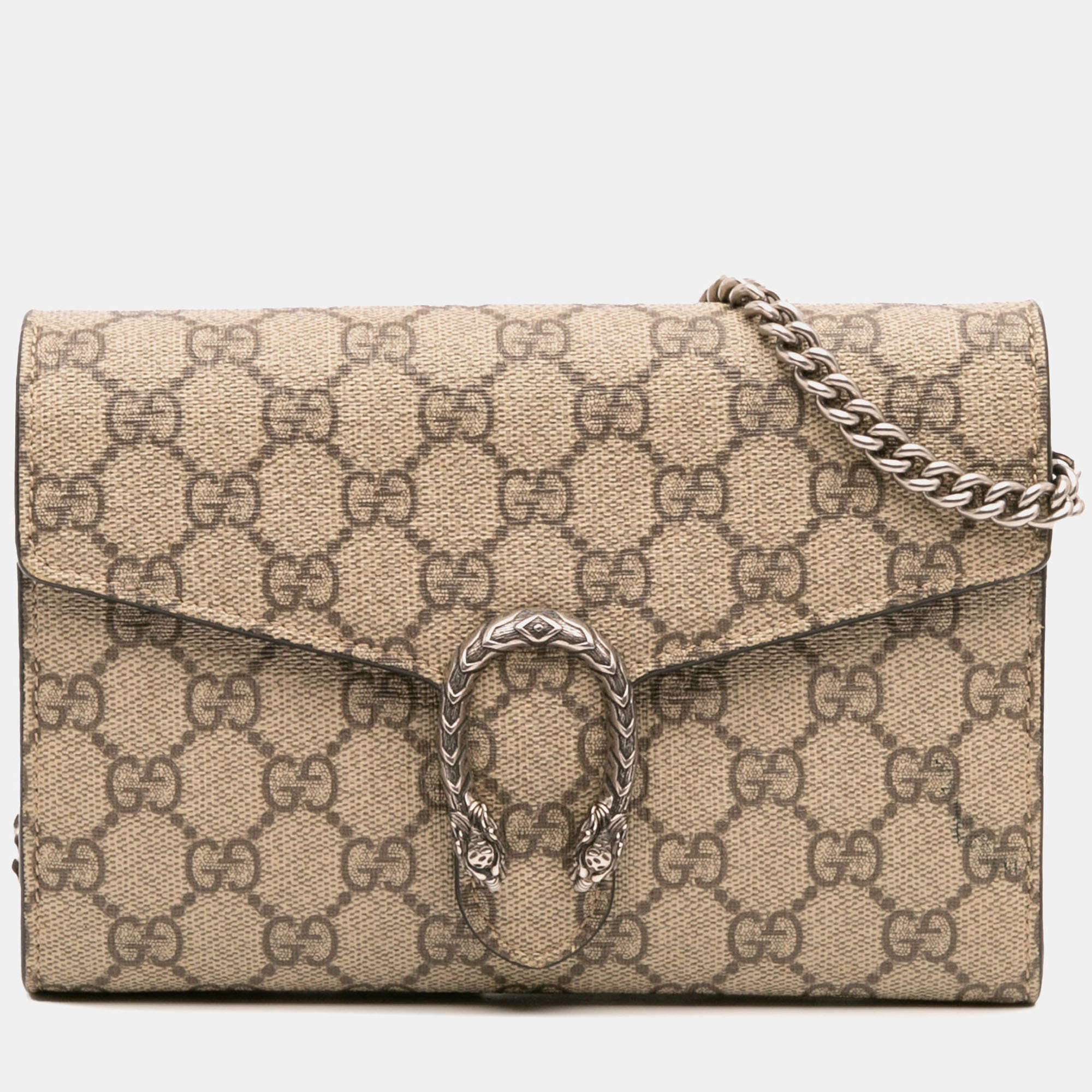 Pre Owned Gucci Beige GG Supreme Dionysus Chain Wallet