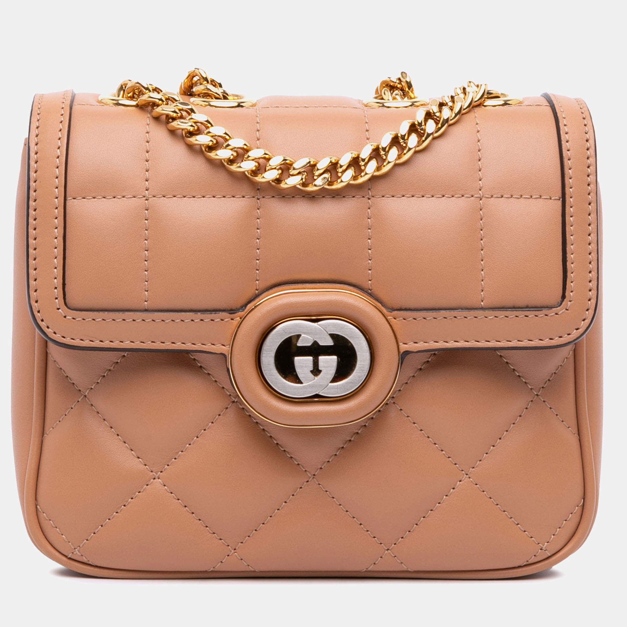 مملوكة مسبقًا Gucci Brown Mini Leather Deco Chain Shoulder Bag