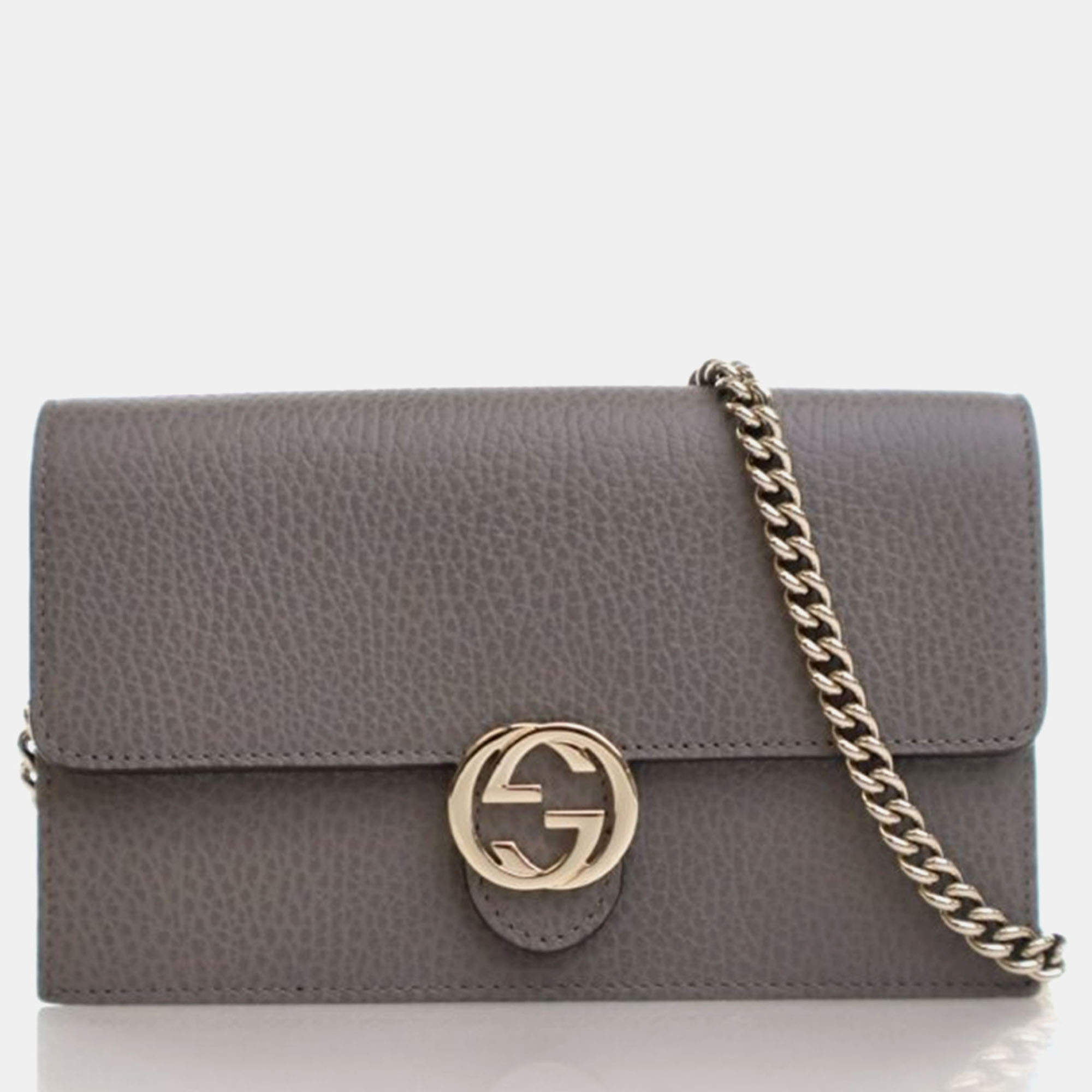 Pre Owned Gucci Interlocking GG Calfskin Wallet On Chain