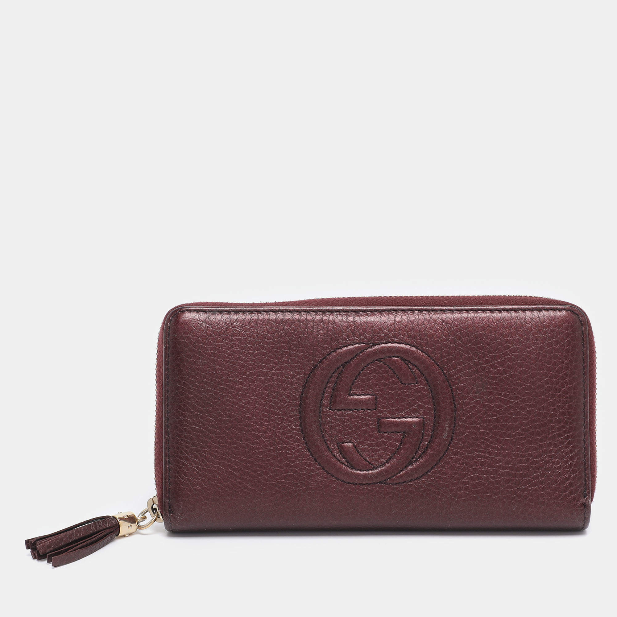 Pre Owned Gucci Burgundy Leather Soho Zip Around Wallet