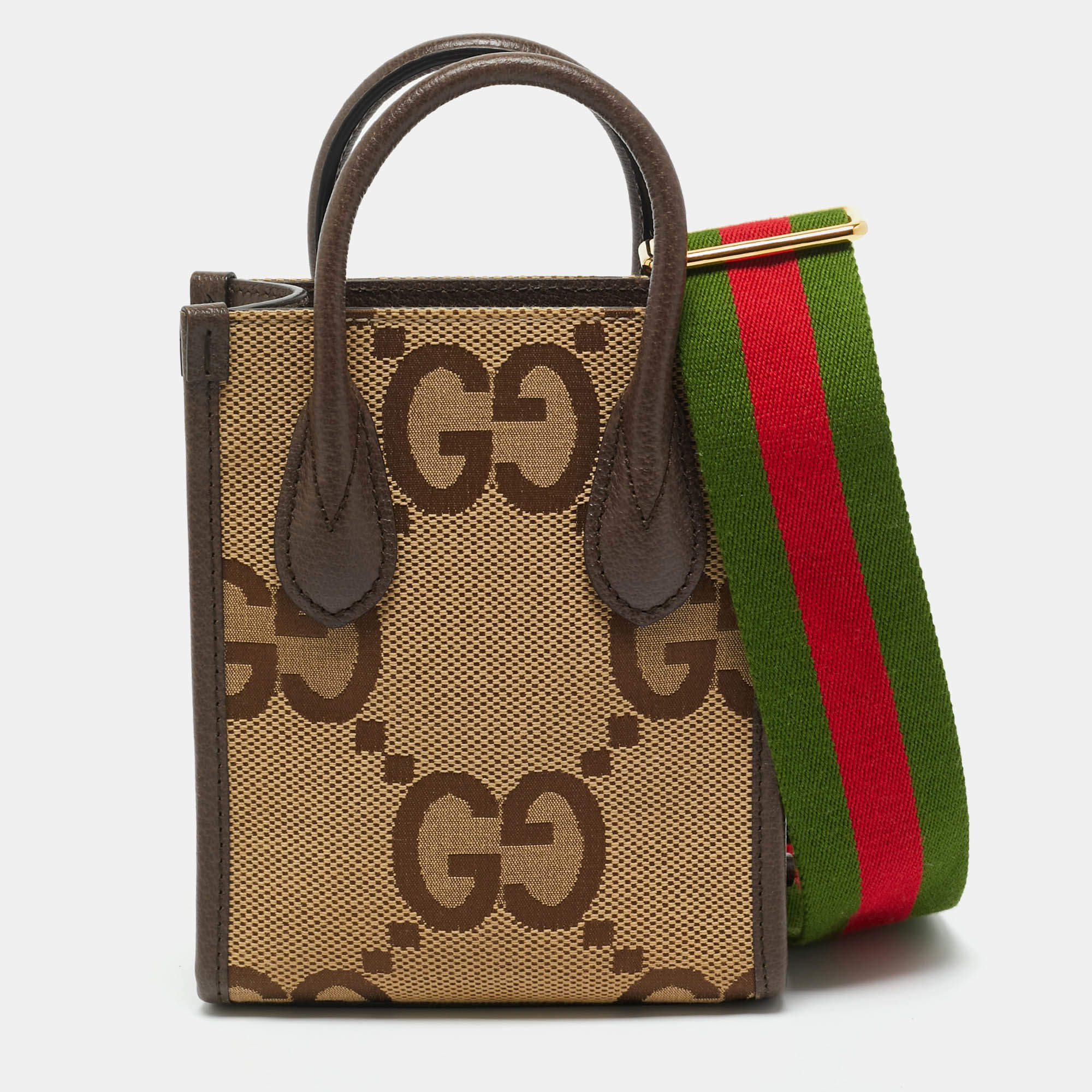 Pre Owned Gucci Beige/Ebony Jumbo GG Canvas and Leather Mini Vertical Tote