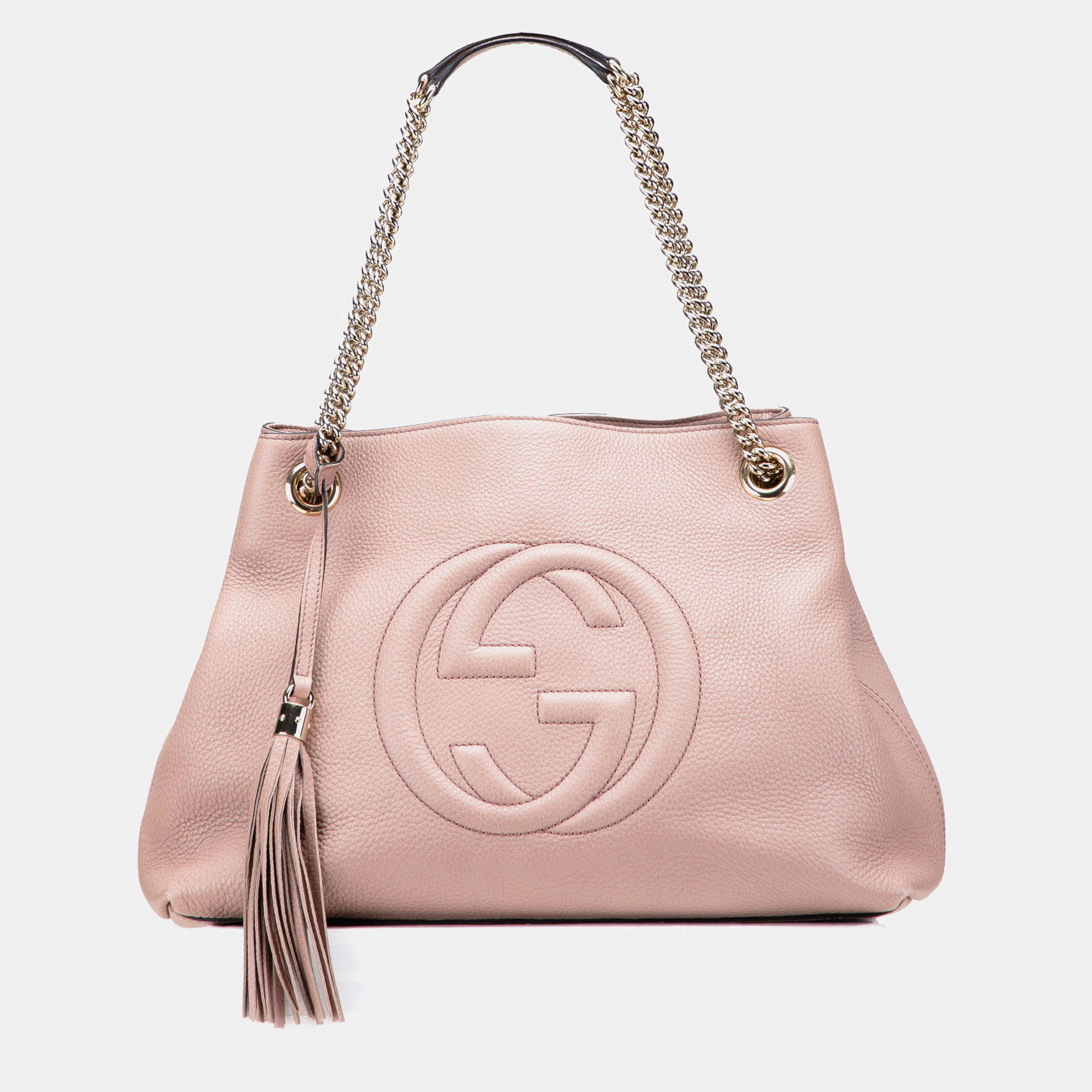 Pre Owned Gucci Pink Medium Leather Soho Chain Tote