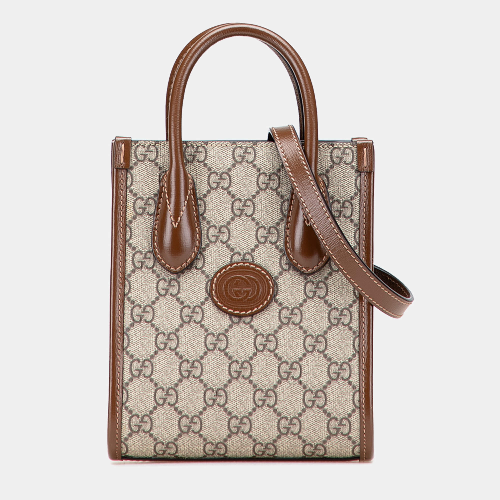 Pre Owned Gucci Beige Mini GG Supreme Interlocking G Satchel