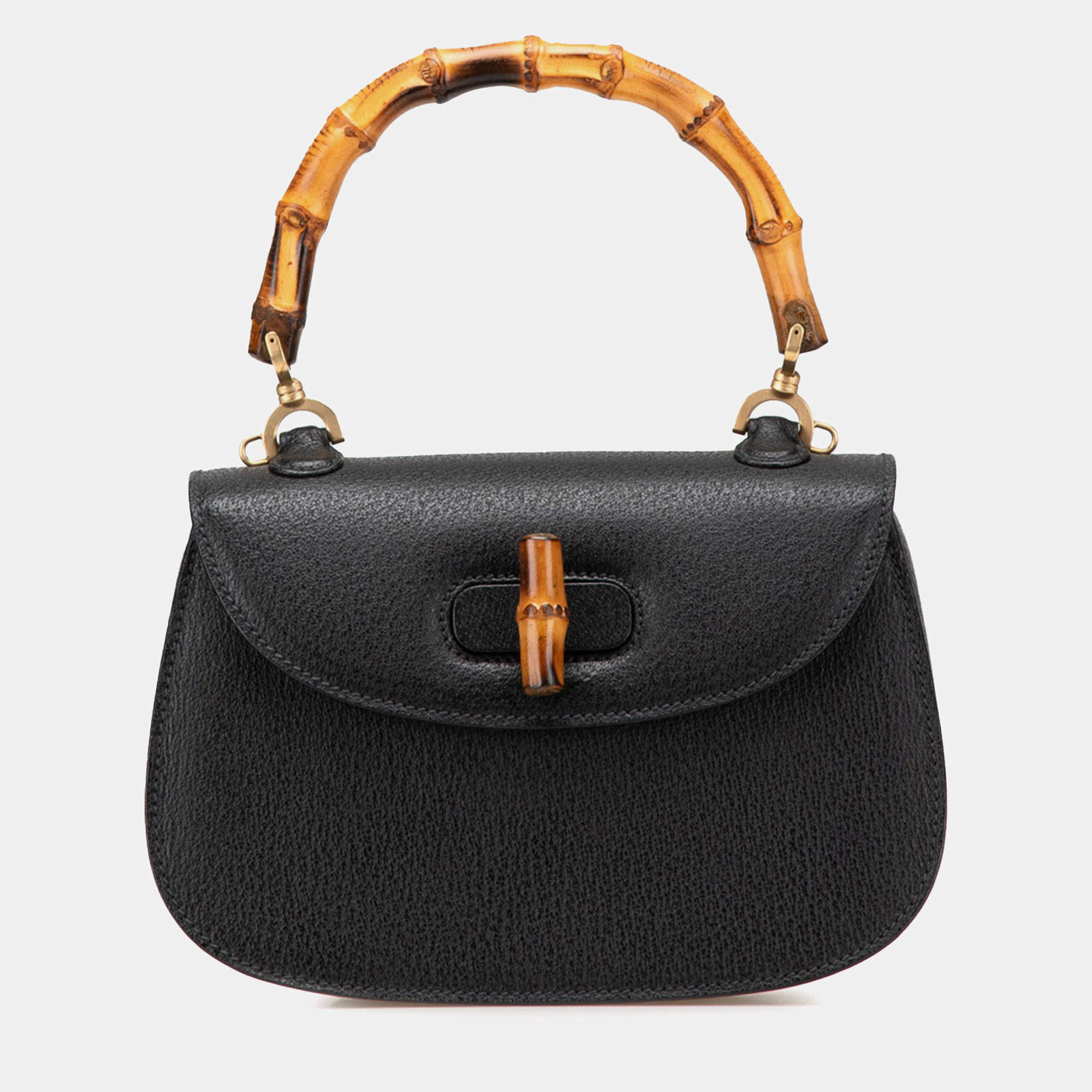 Pre Owned Gucci Black Calfskin Bamboo Night Handbag