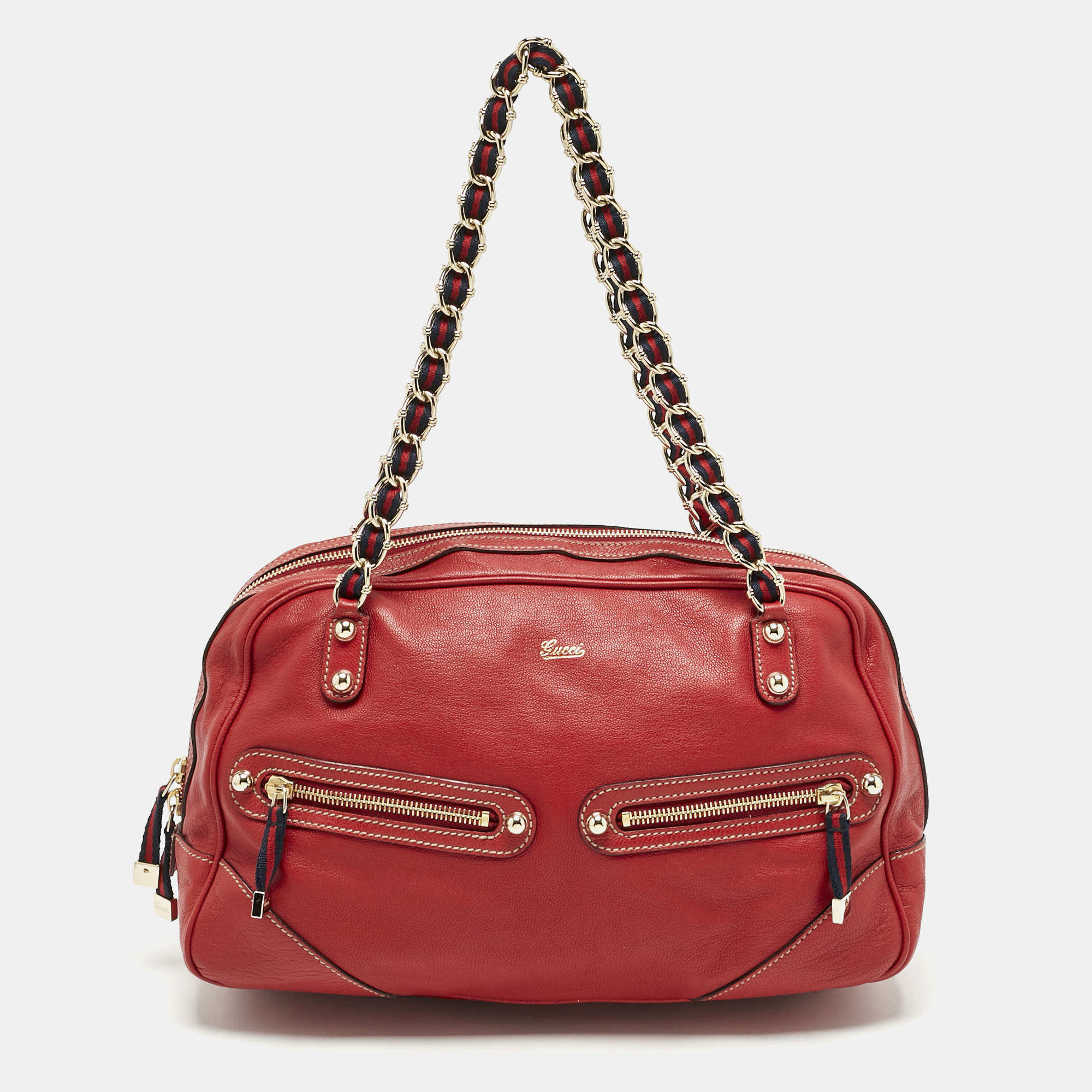 Pre Owned Gucci Red Leather Capri Bowler Bag