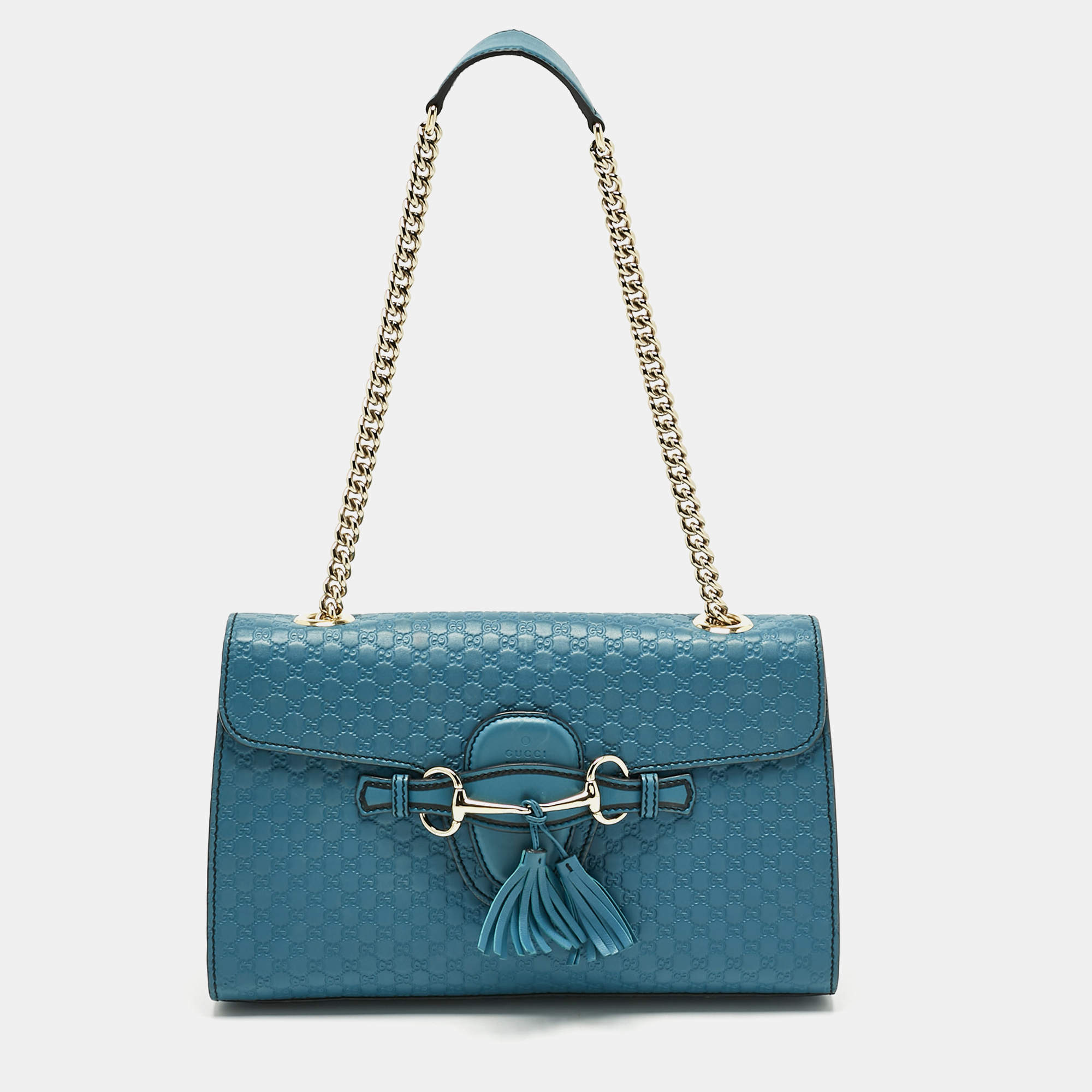 Pre Owned Gucci Teal Microguccissima Leather Medium Emily Chain Shoulder Bag