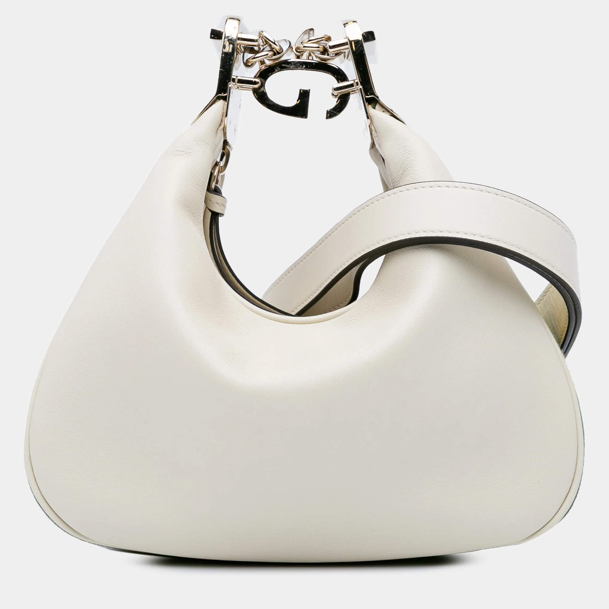 Pre Owned Gucci Web Small White Leather Attache Crossbody Bag