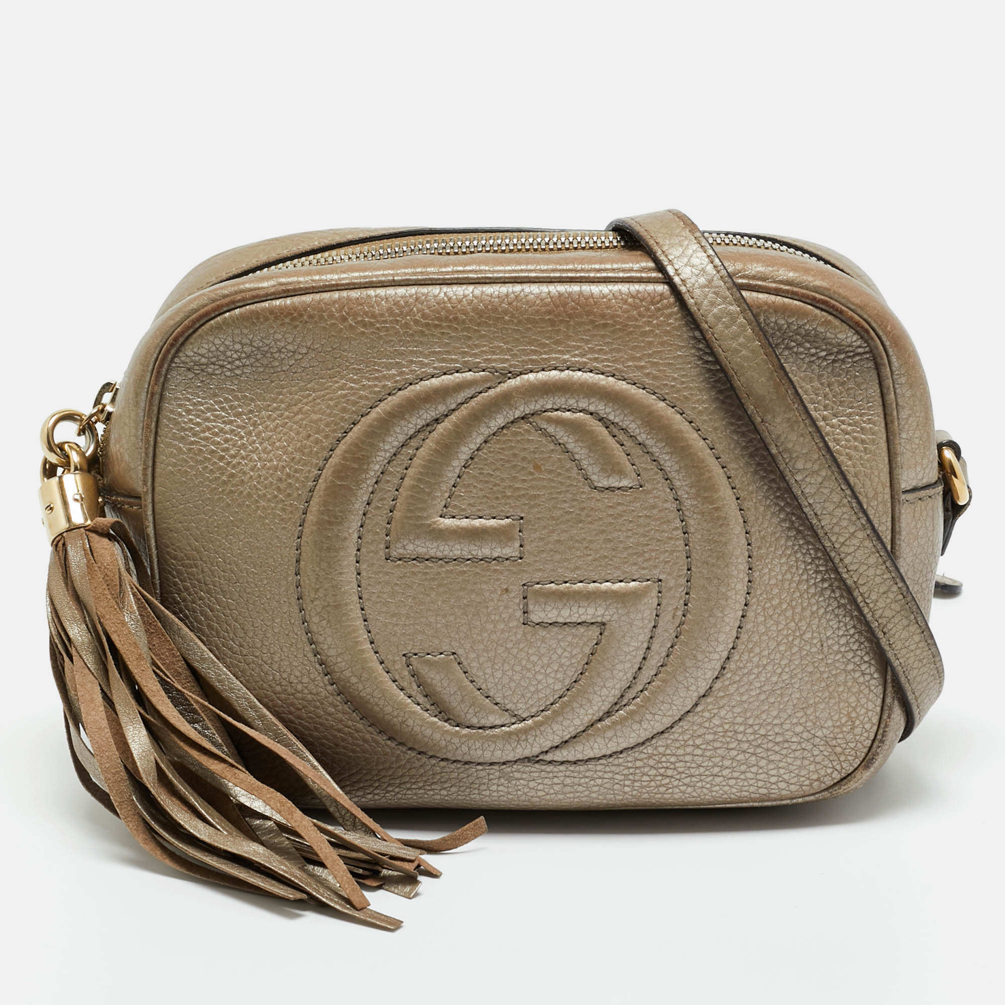 Pre Owned Gucci Metallic Leather Small Soho Disco Crossbody Bag