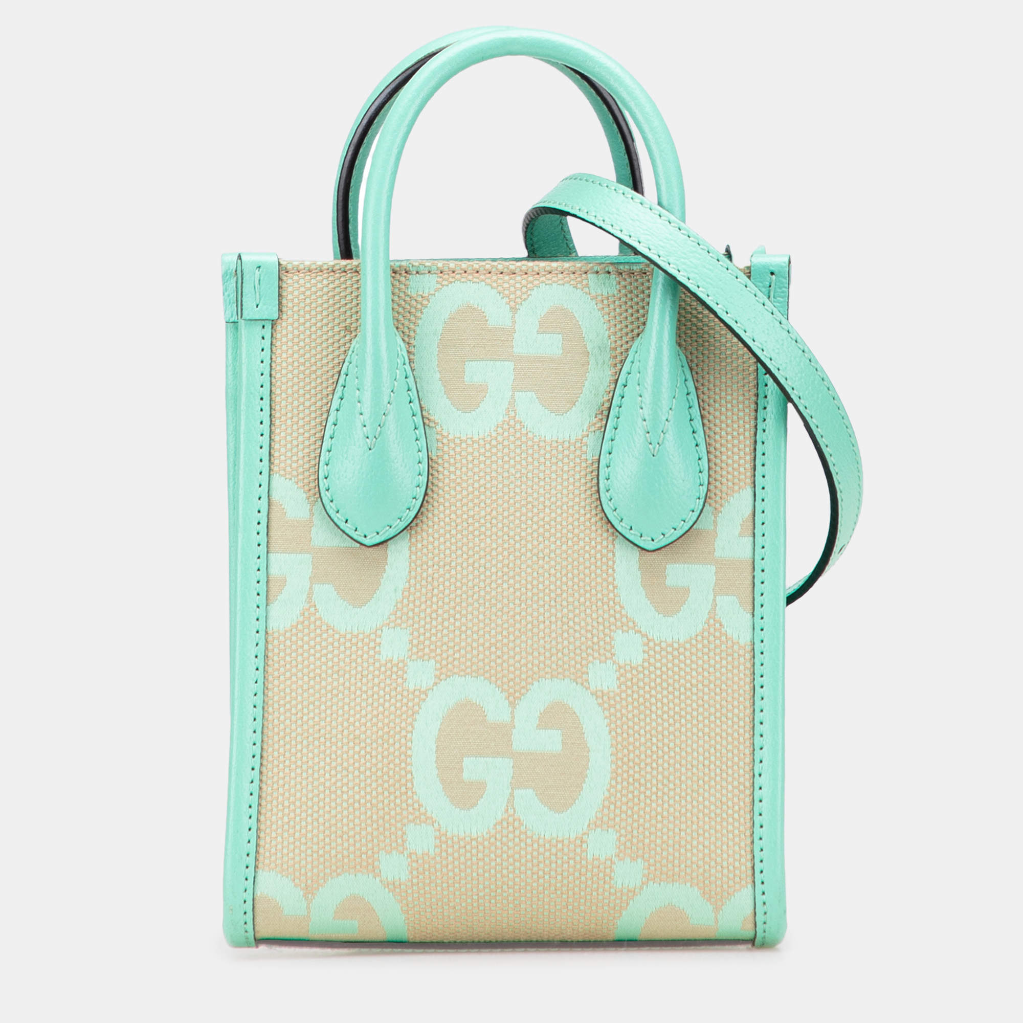 Pre Owned Gucci Beige Blue Mini Jumbo GG Canvas Interlocking G Satchel