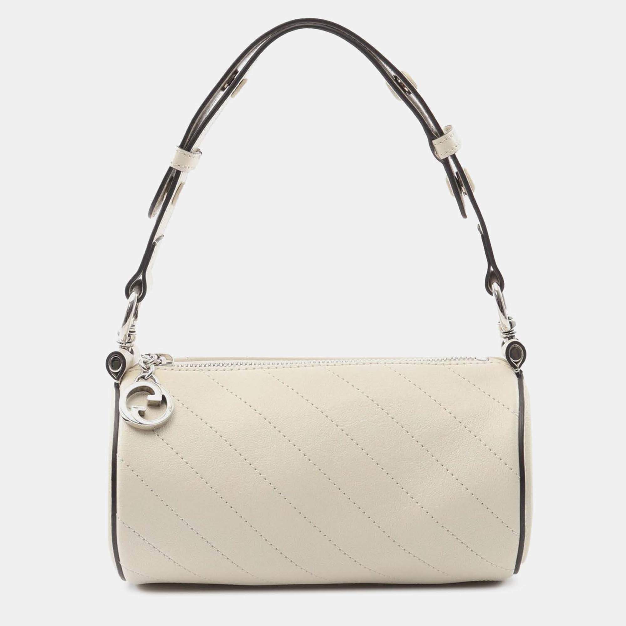 Pre Owned Gucci Cream Mini Leather Blondie Barrel Shoulder Bag