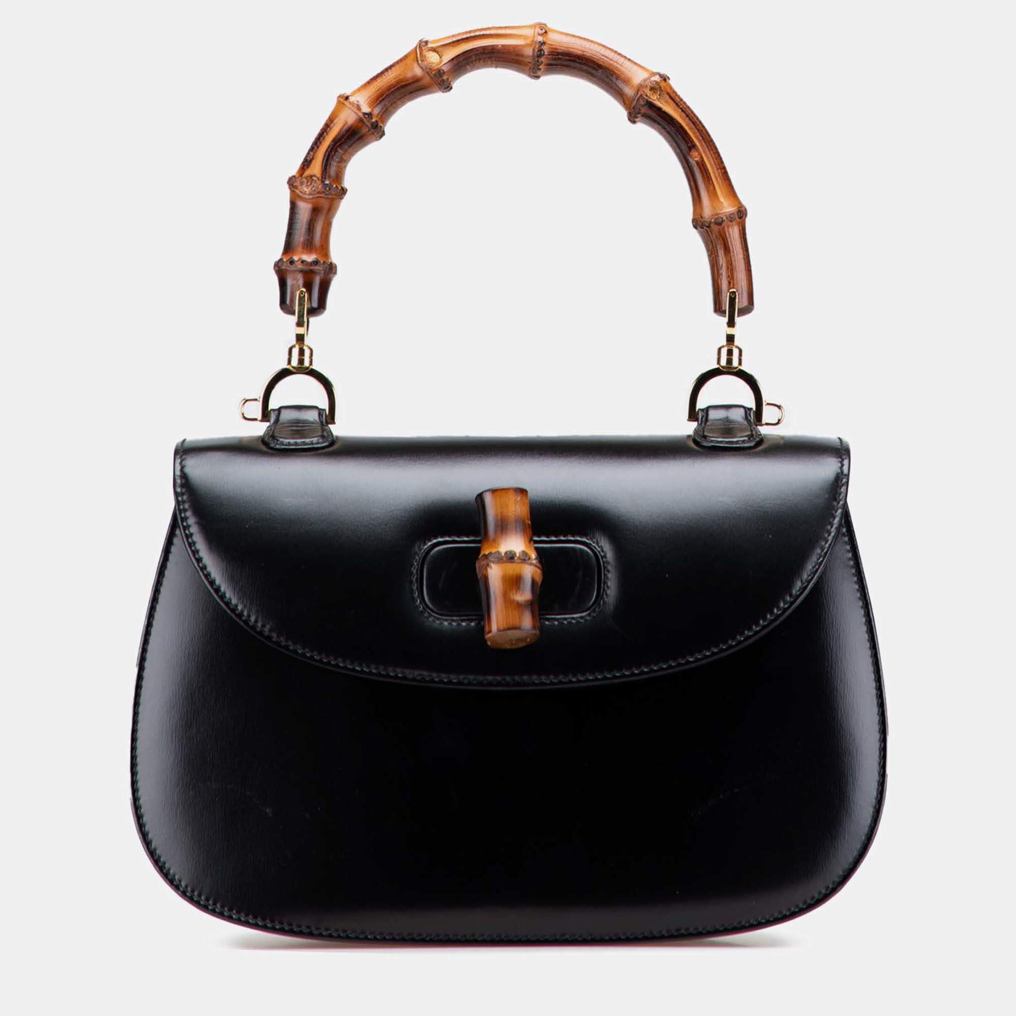 Pre Owned Gucci Black Calfskin Bamboo Night
