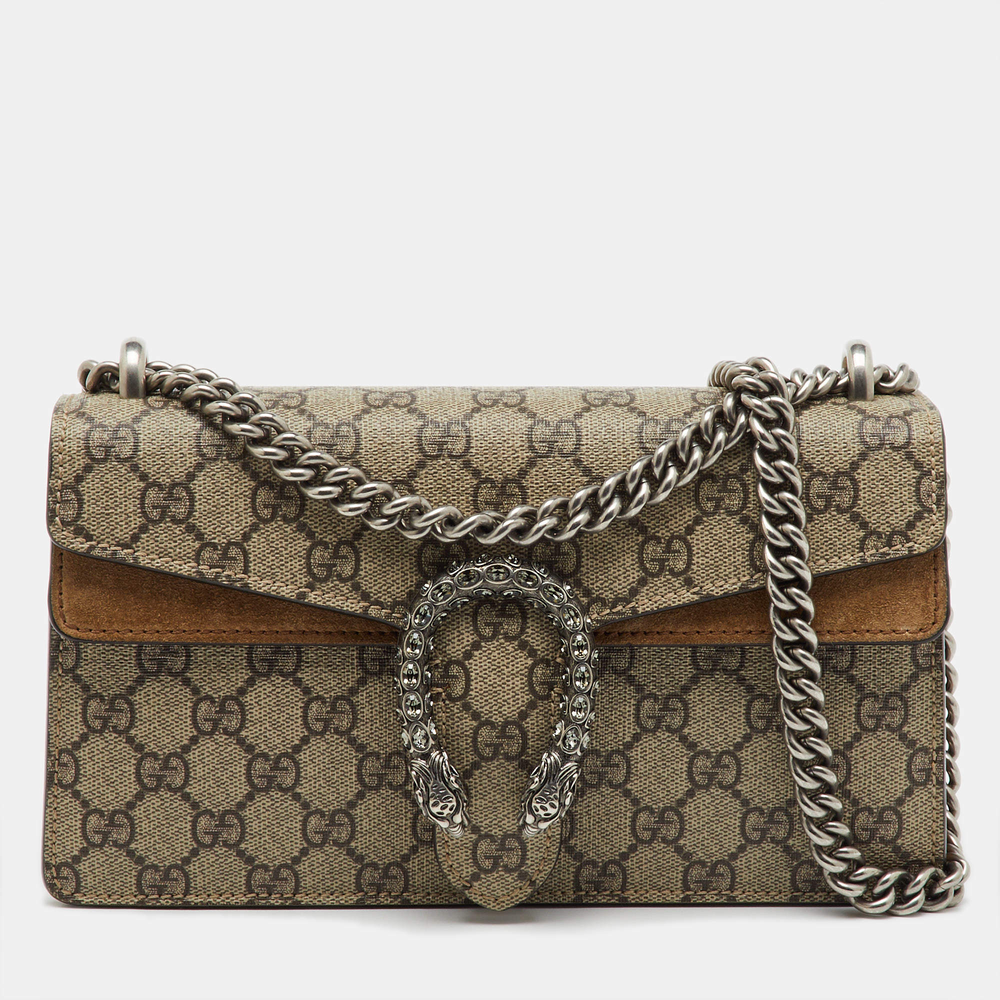Pre Owned Gucci Beige GG Supreme Canvas and Suede Medium Dionysus Shoulder Bag