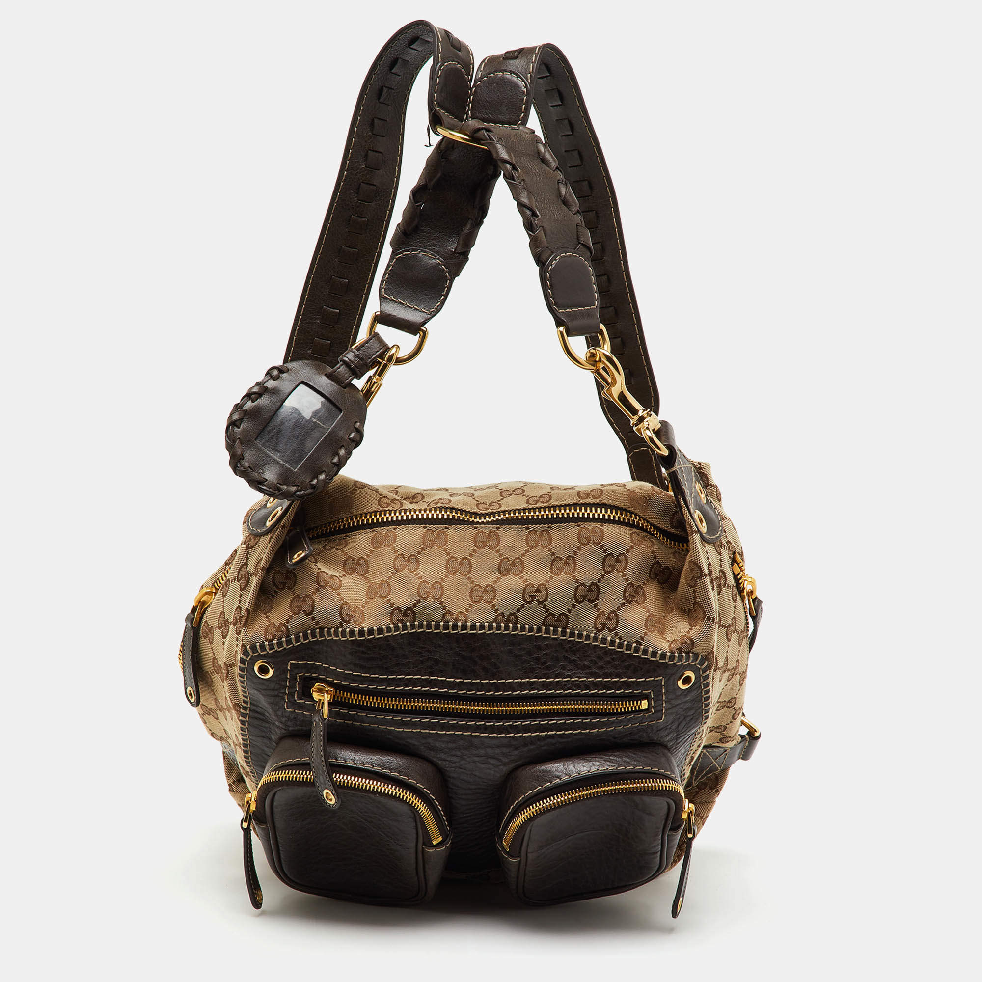 Pre Owned Gucci Beige/Brown GG Canvas and Leather Medium Darwin Convertible Backpack