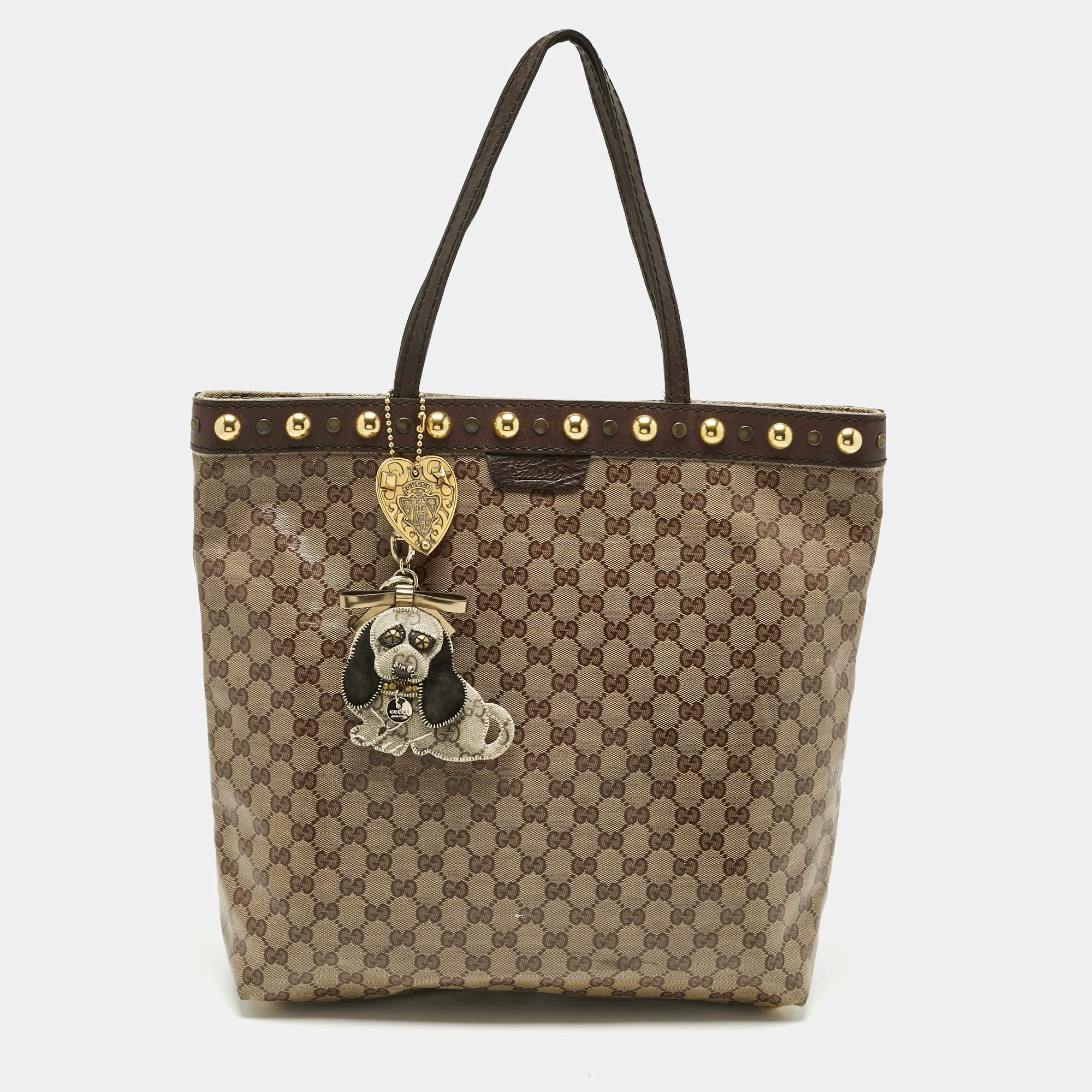 Pre Owned Gucci Brown/Beige GG Crystal Canvas Babouska Tote