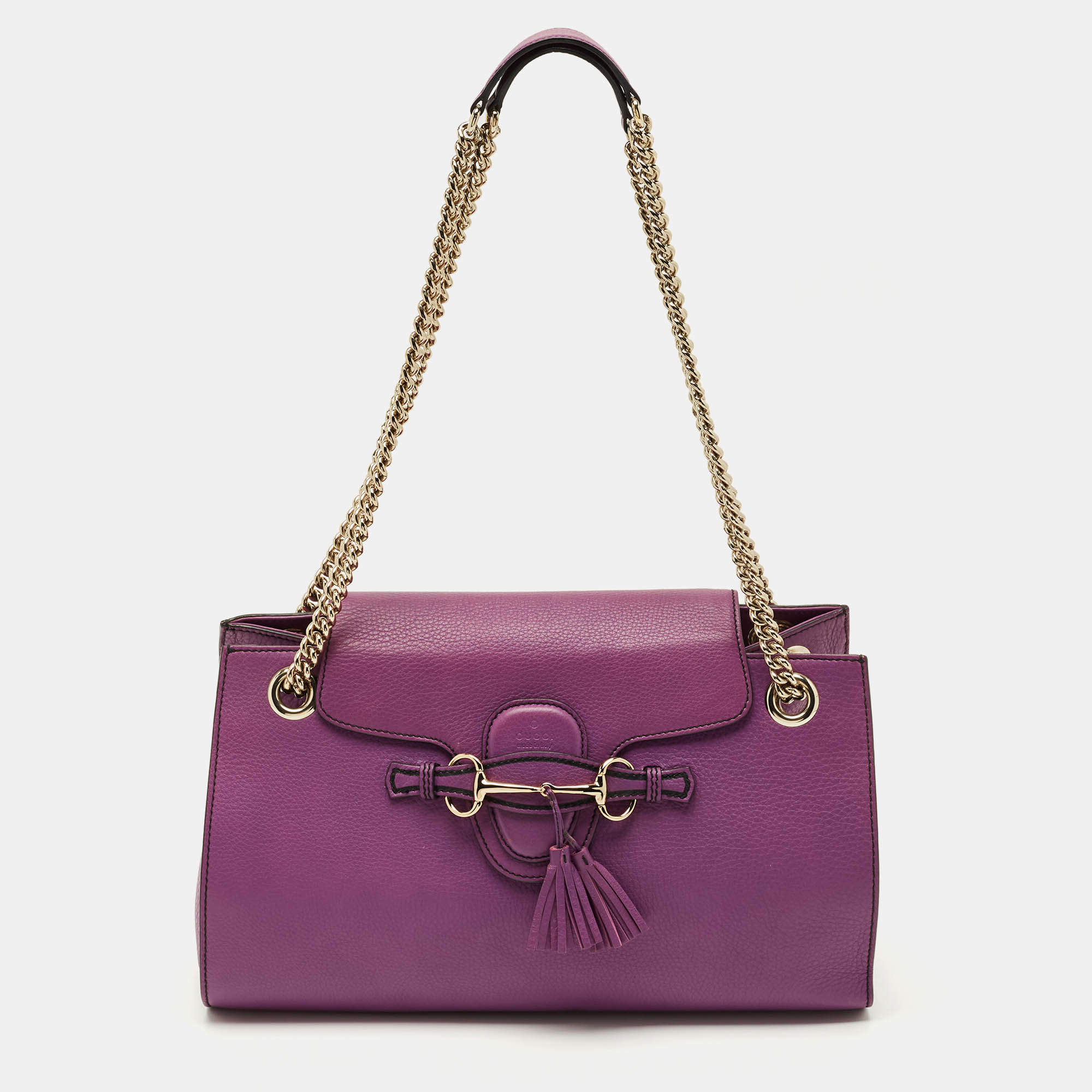 Pre Owned Gucci Purple Leather Large Emily Chain Shoulder Bag