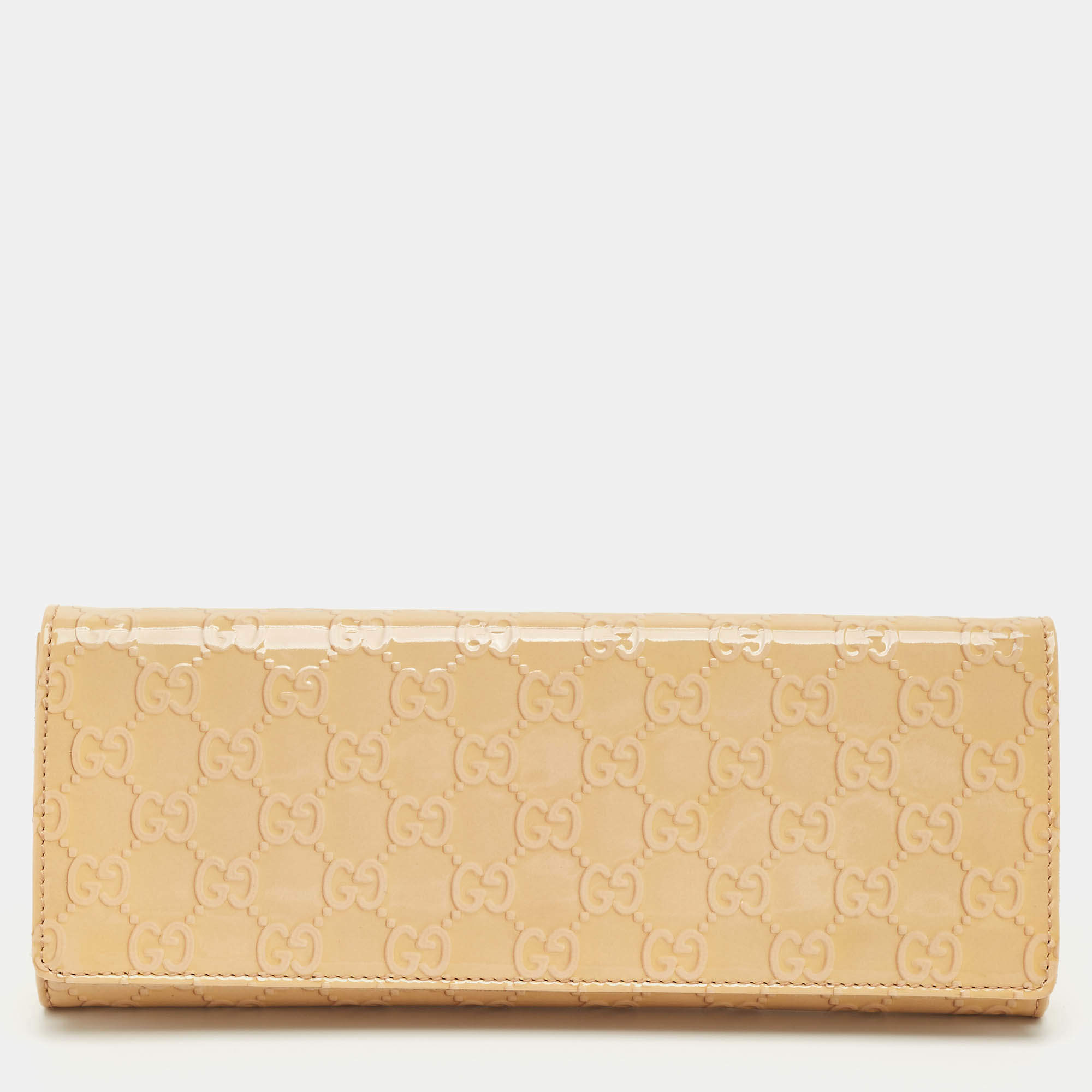 Pre Owned Gucci Cream Guccissima Patent Leather Broadway Clutch